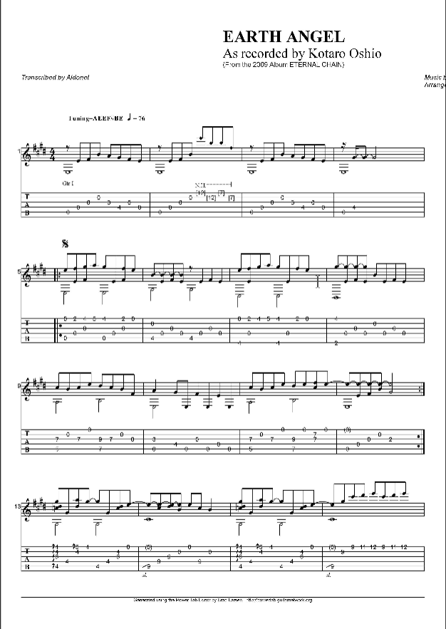 Earth Angel指弹谱 原调_六线谱_押尾桑
