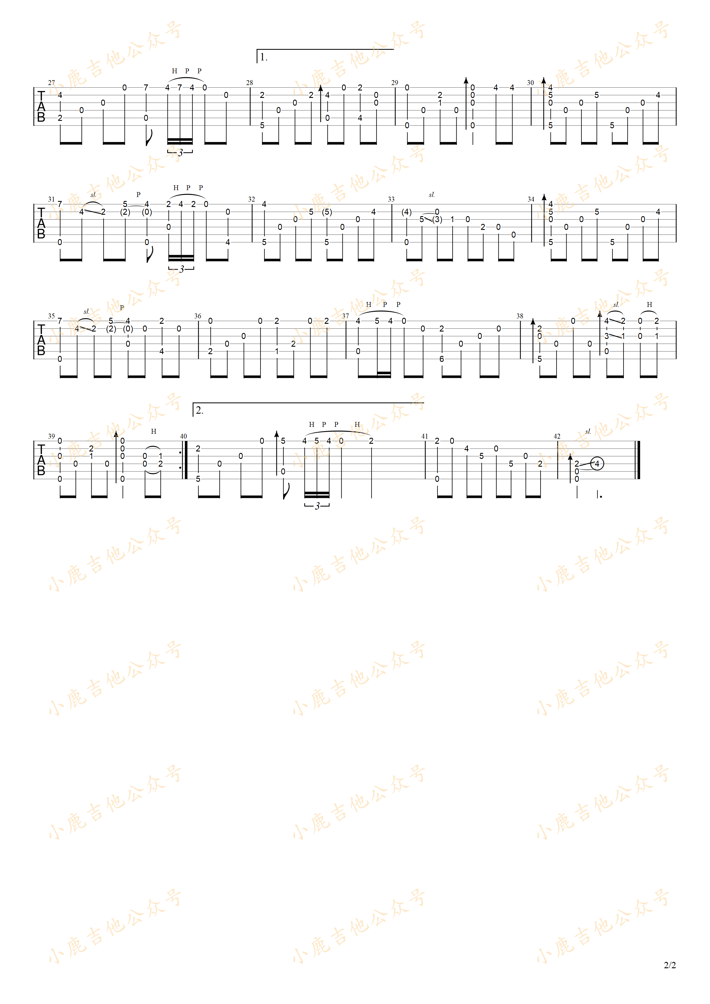 花-岸部真明 指弹吉他谱（小鹿吉他）