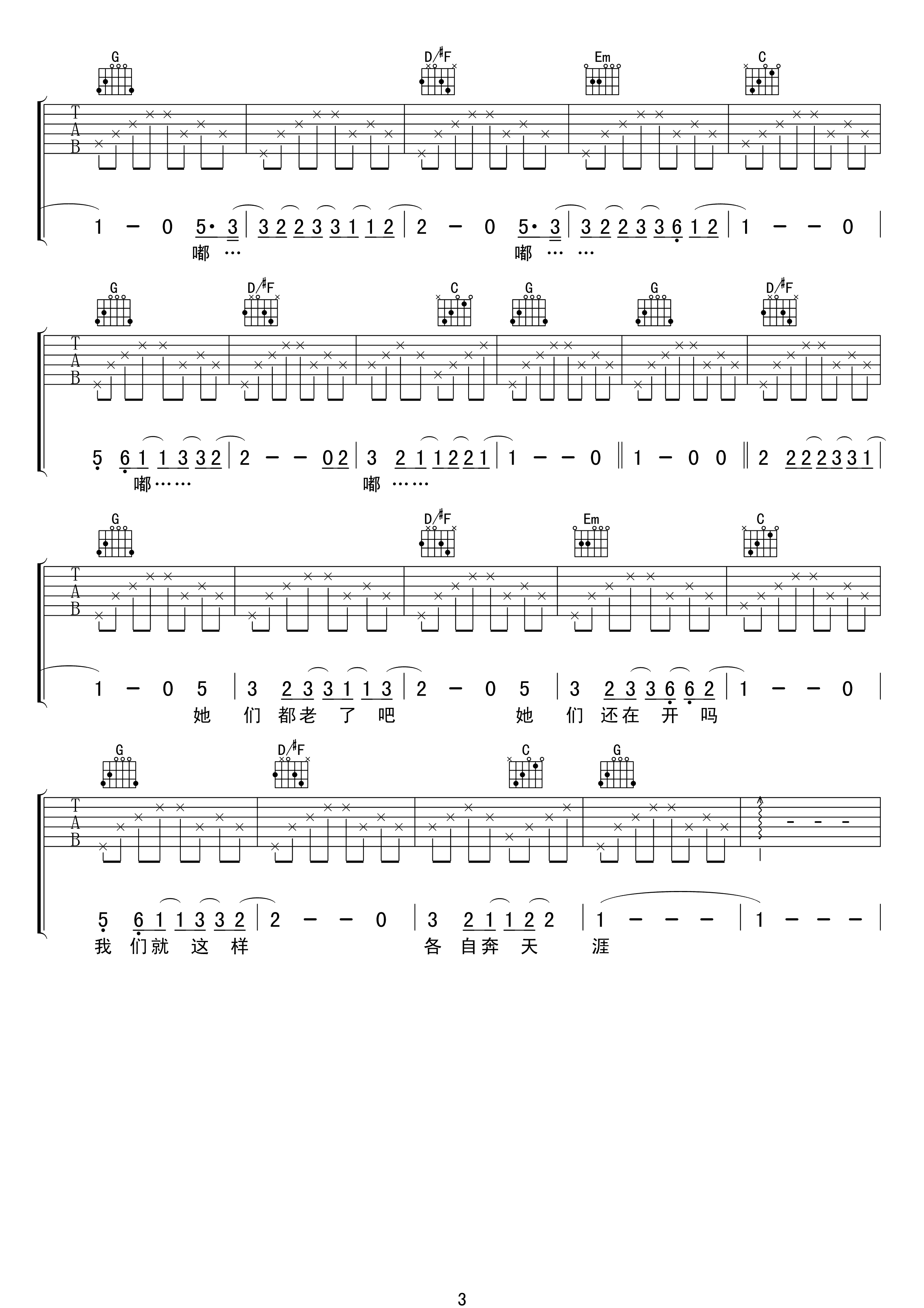 那些花儿吉他谱 G调男生版_17吉他编配_朴树