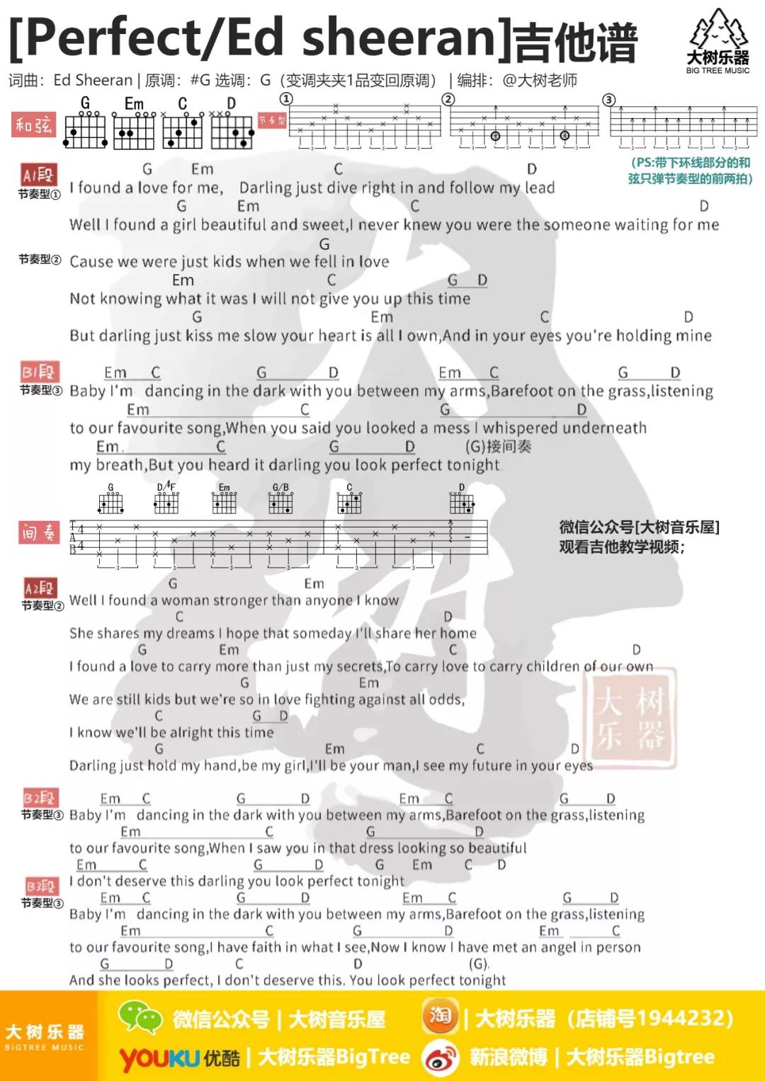 Perfect吉他谱 G调和弦谱_大树音乐屋编配_Ed Sheeran