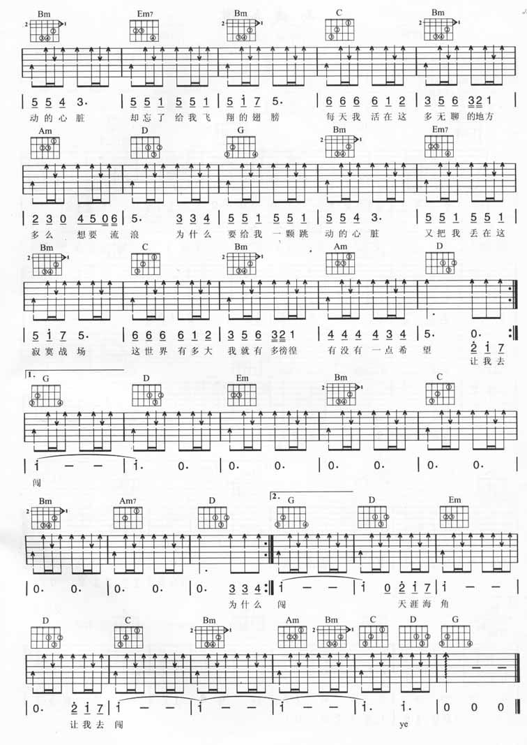 闯吉他谱 C调扫弦版_熊健民编配_五月天