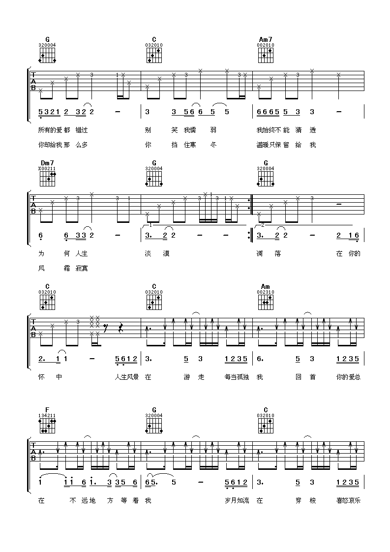 最远的你是我最近的爱吉他谱 C调六线谱_阿潘音乐工场编配_车继铃