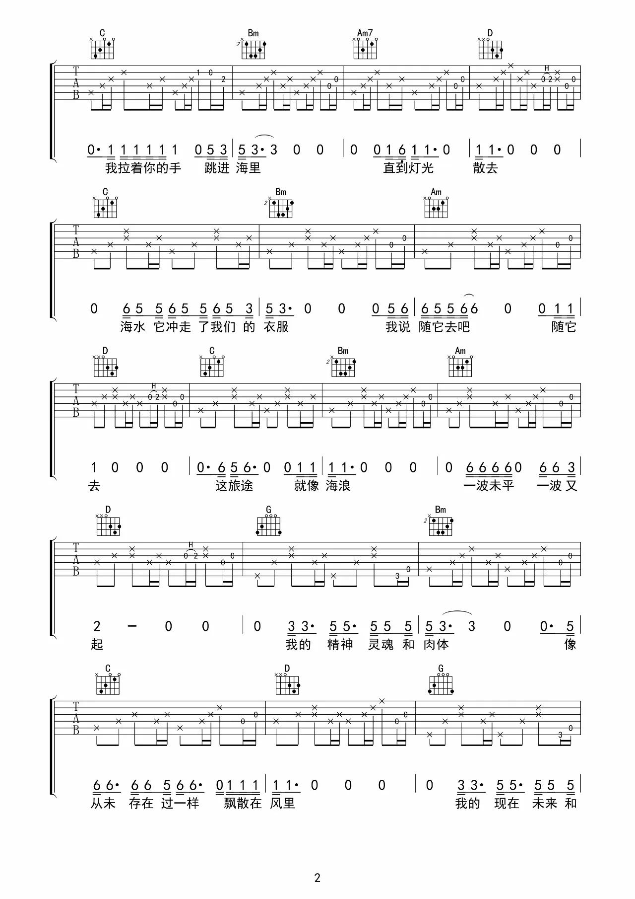 姑娘今夜我不想睡觉只想睡你吉他谱 G调_音艺吉他编配_风子