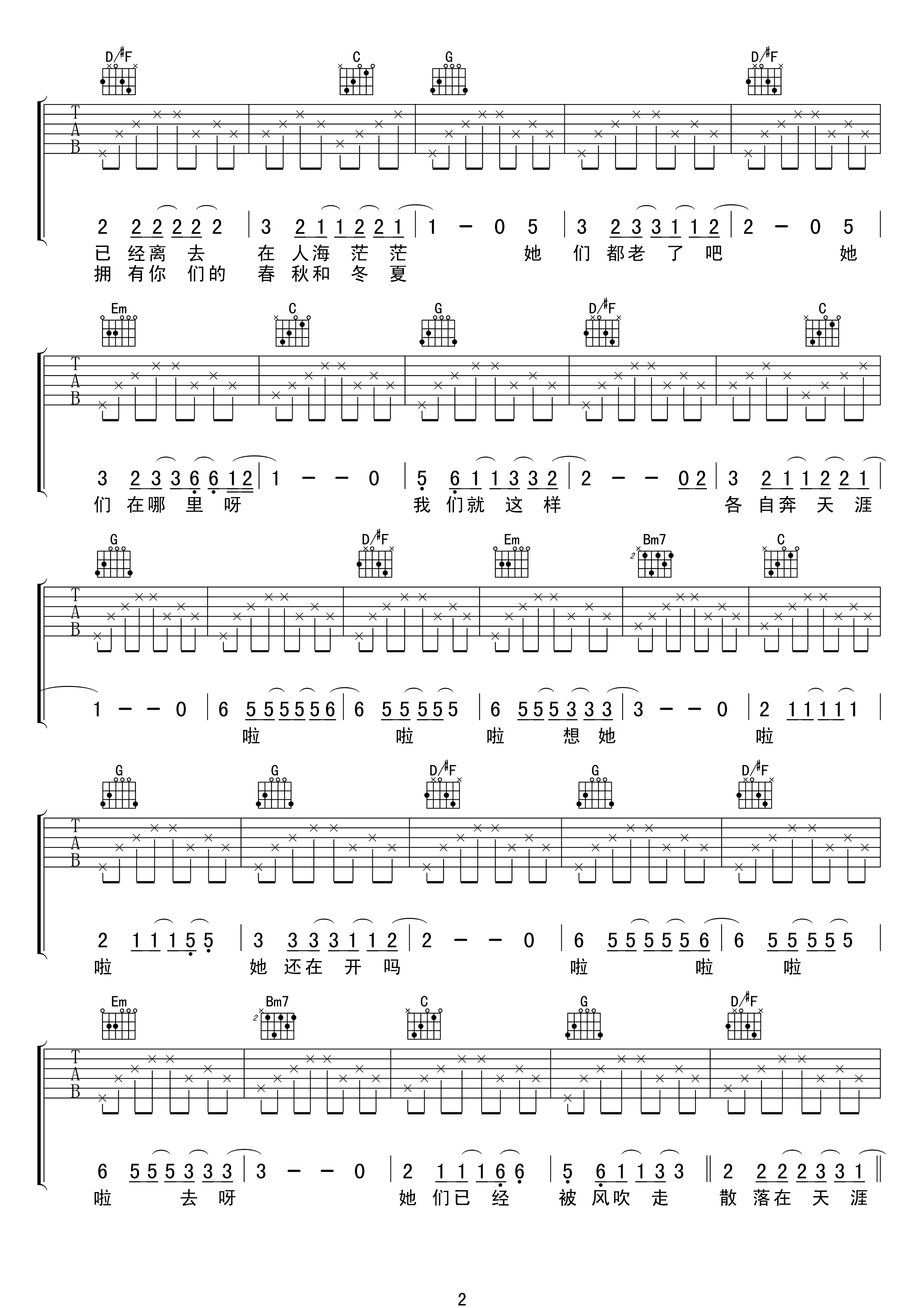 那些花儿吉他谱 G调男生版_17吉他编配_朴树