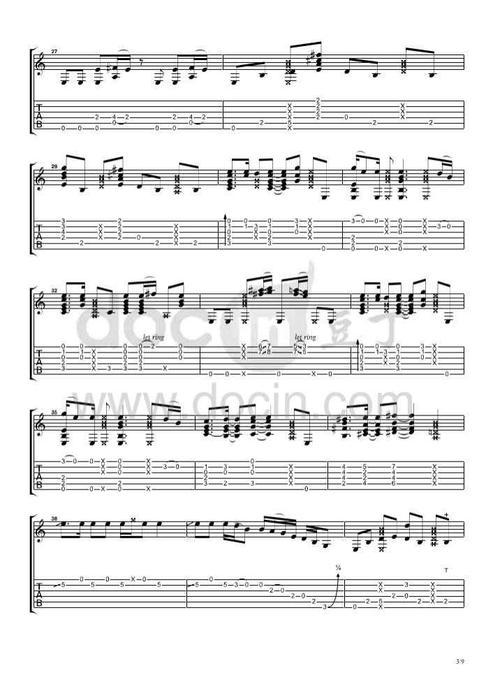 billie jean指弹谱 原调六线谱_豆丁网编配_郑成河