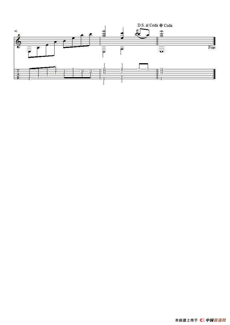 布列瑟农指弹谱 原调六线谱_中国曲谱网编配_马修·连恩