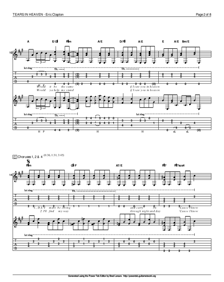 泪洒天堂指弹谱 原调六线谱_精选版_Eric Clapton