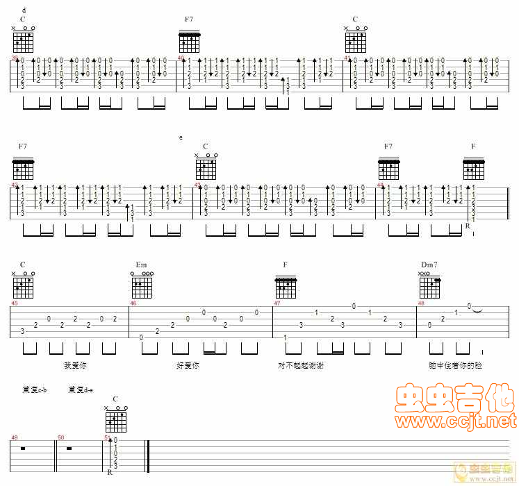 对不起谢谢吉他谱 D调六线谱_虫虫吉他编配_陈奕迅