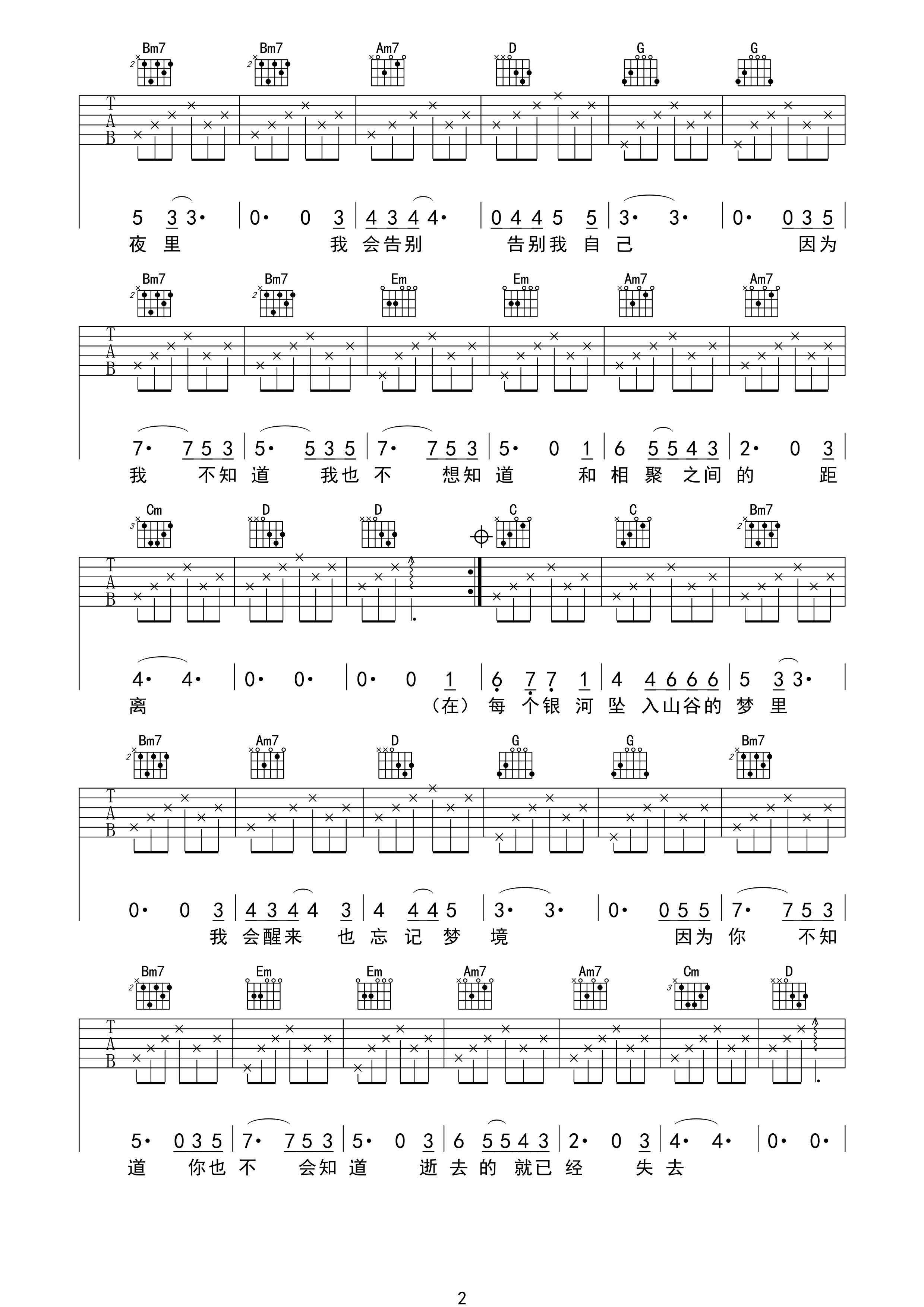 后会无期吉他谱 G调高清版_17吉他编配_邓紫棋
