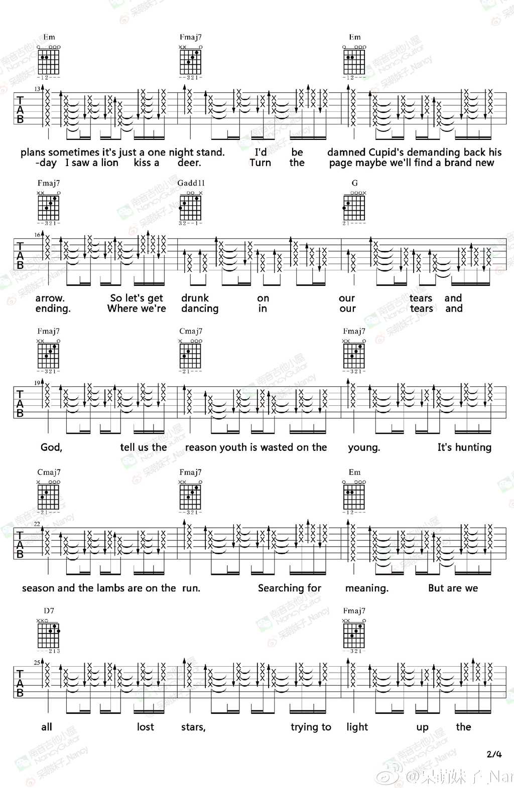 Lost Stars吉他谱 F调_南音吉他小屋编配_Adam Levine