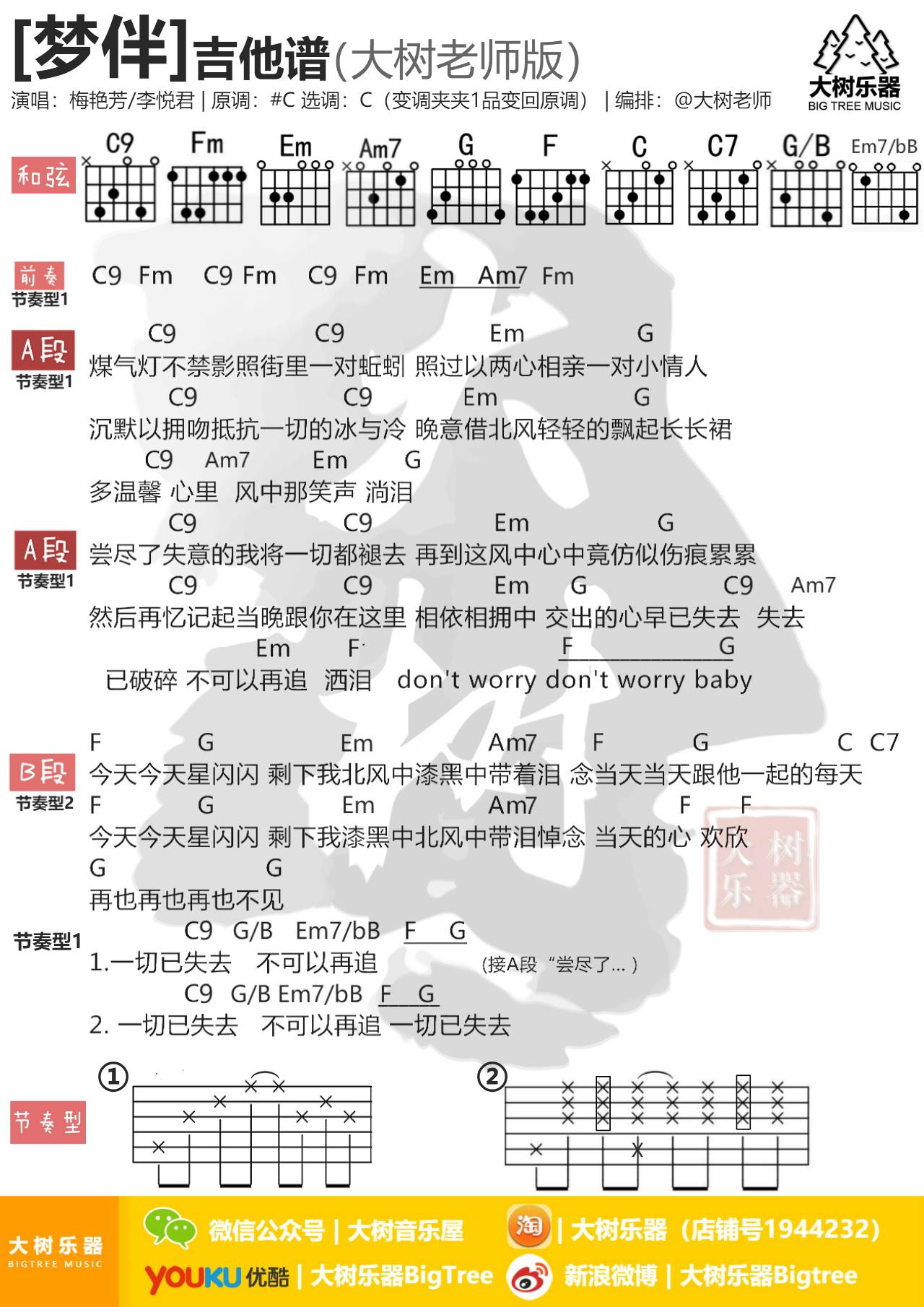 梦伴吉他谱 C调和弦谱_大树音乐编配_李悦君