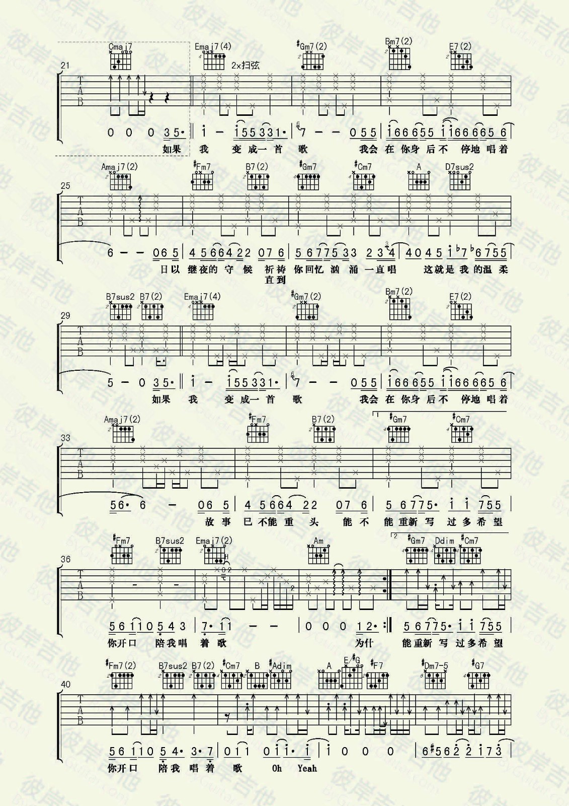 如果我变成一首歌吉他谱 E调附演示_彼岸吉他编配_林宥嘉