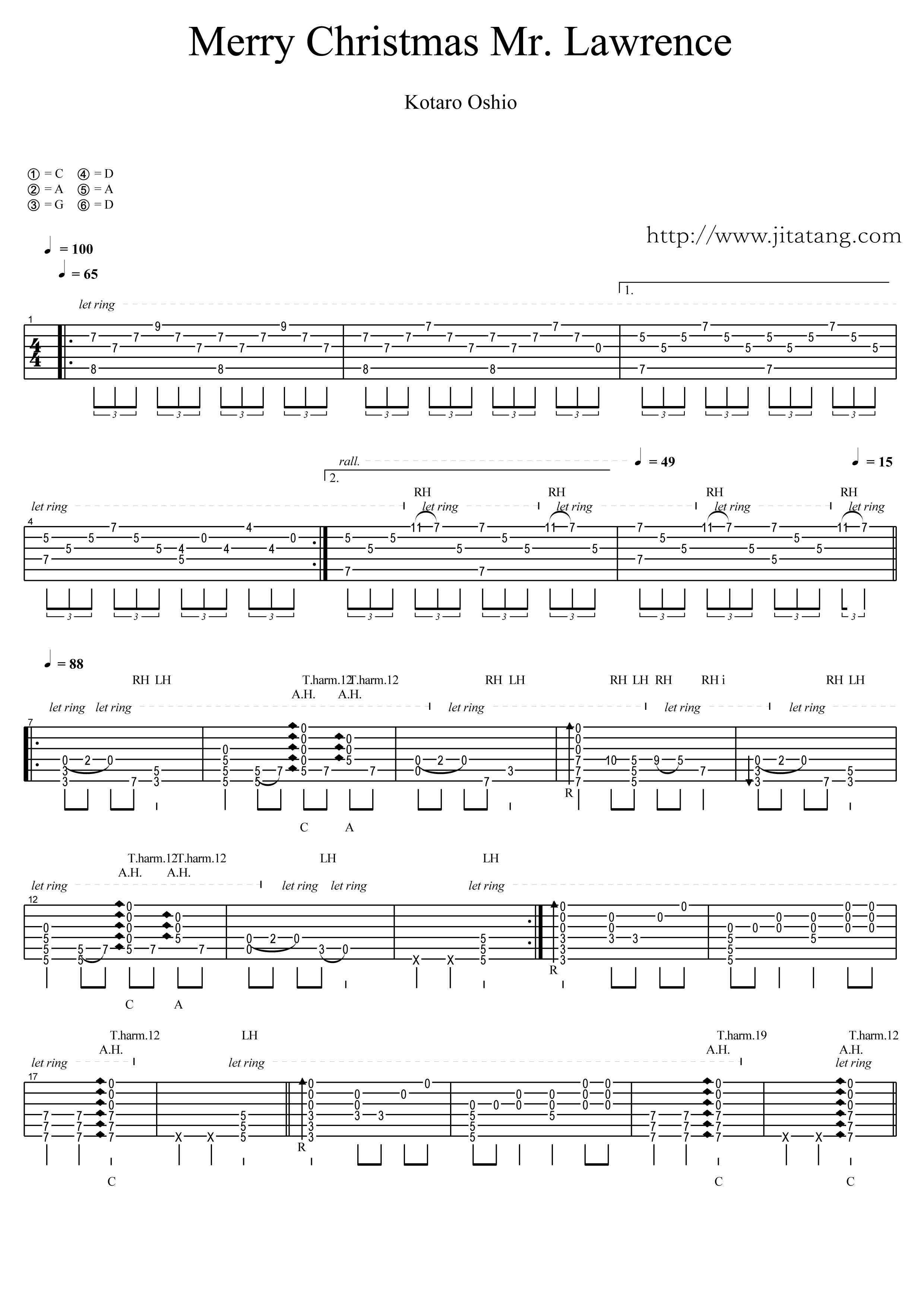 Merry Christmas Mr.Lawrence指弹谱 C调高清版_吉他堂编配_押尾桑