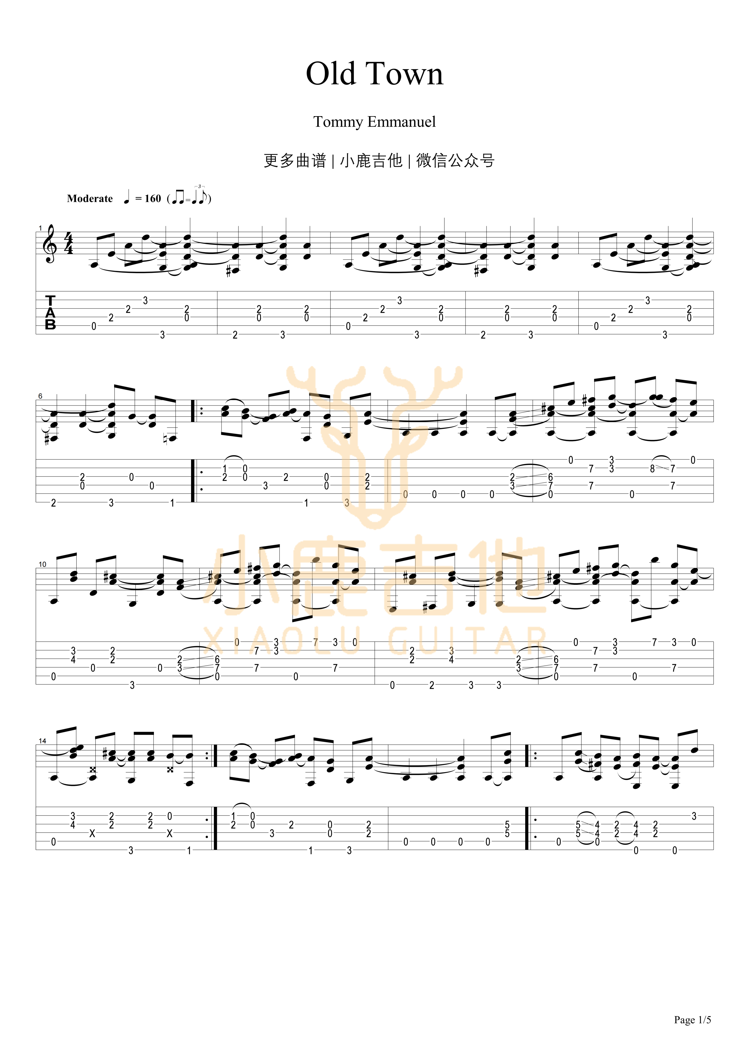 Old Town-Tommy Emmanuel指弹吉他谱（小鹿吉他）