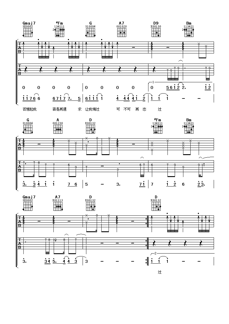 从不喜欢孤单一个吉他谱 D调男生版_阿潘音乐工场编配_苏永康