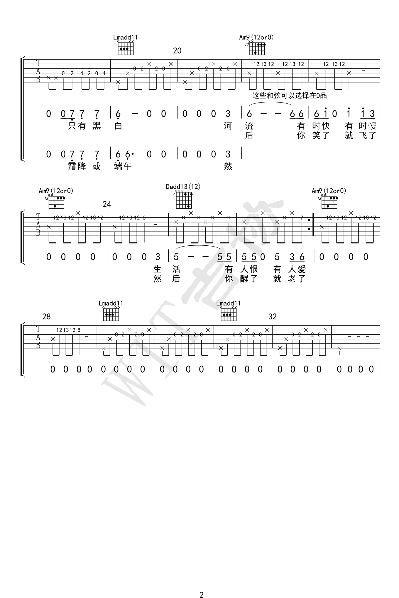 克兰河吉他谱 G调简单版_WIT吉协编配_李志