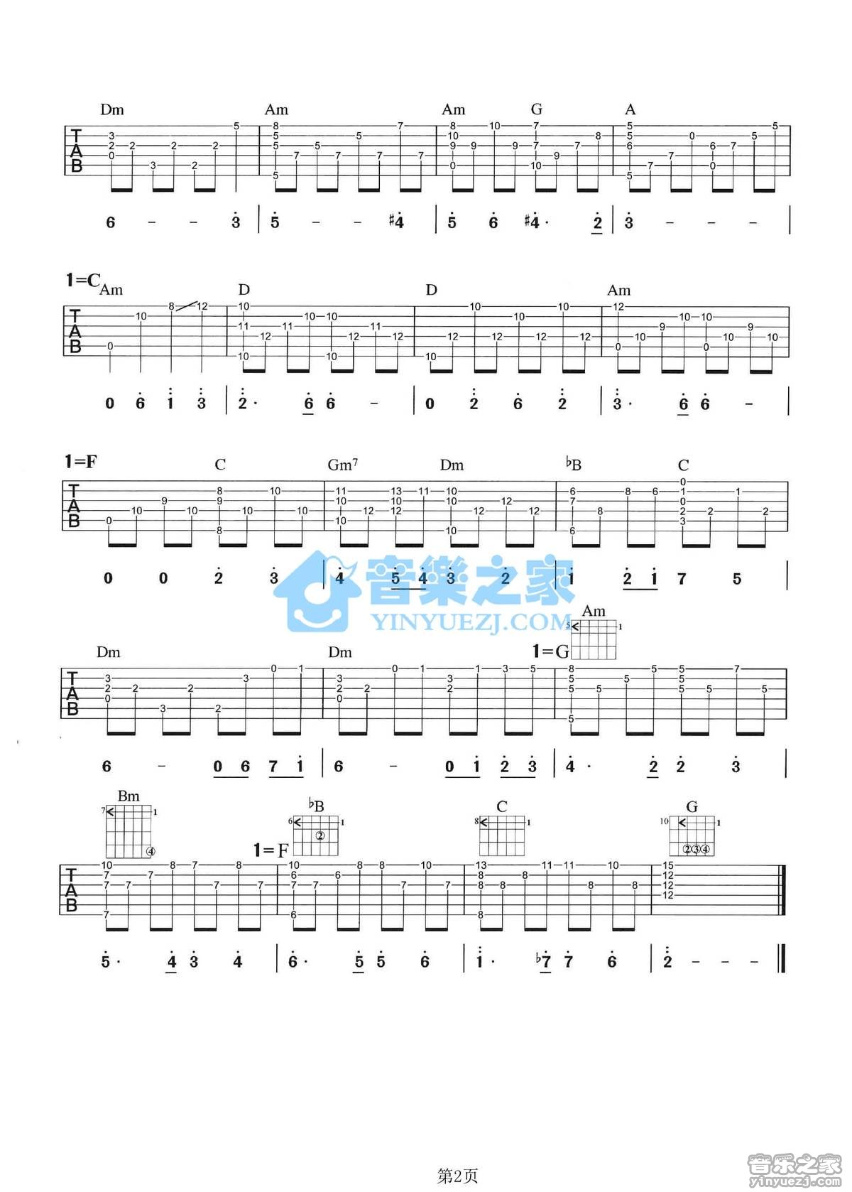 出埃及记吉他谱 F调六线谱_音乐之家编配_马克西姆