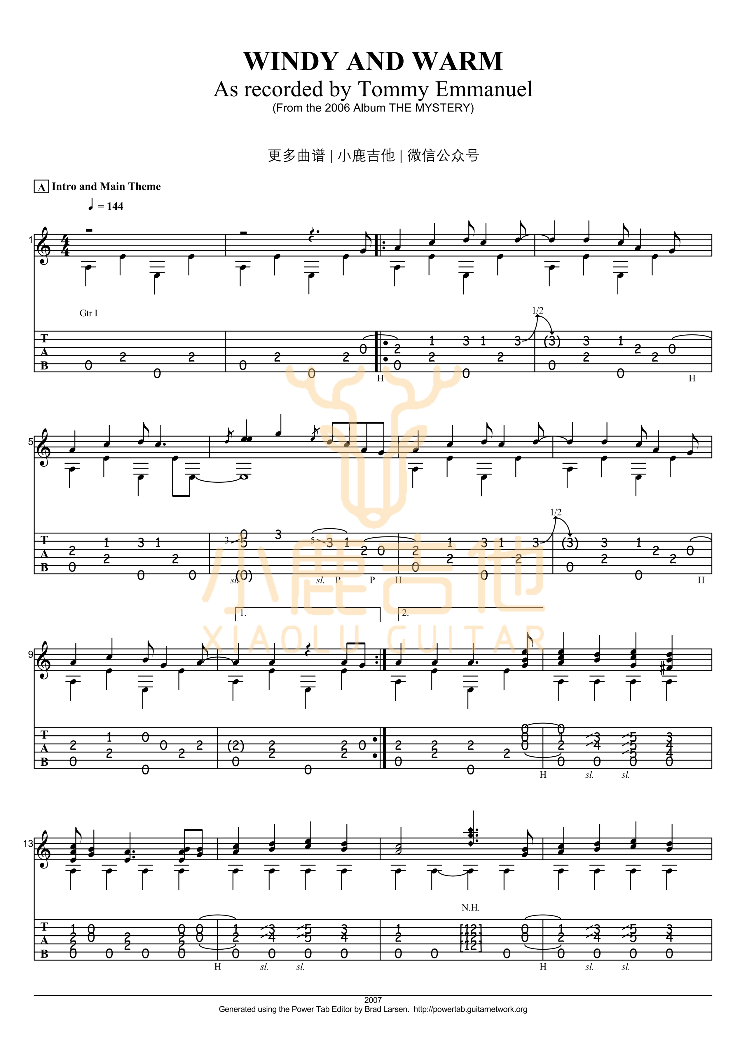 Windy and warm-Tommy Emmanuel指弹吉他谱（小鹿吉他）