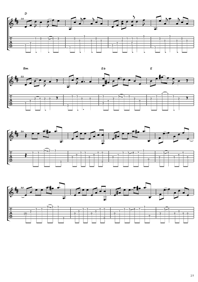 给女儿指弹谱 D调六线谱_高清版_何欣穗