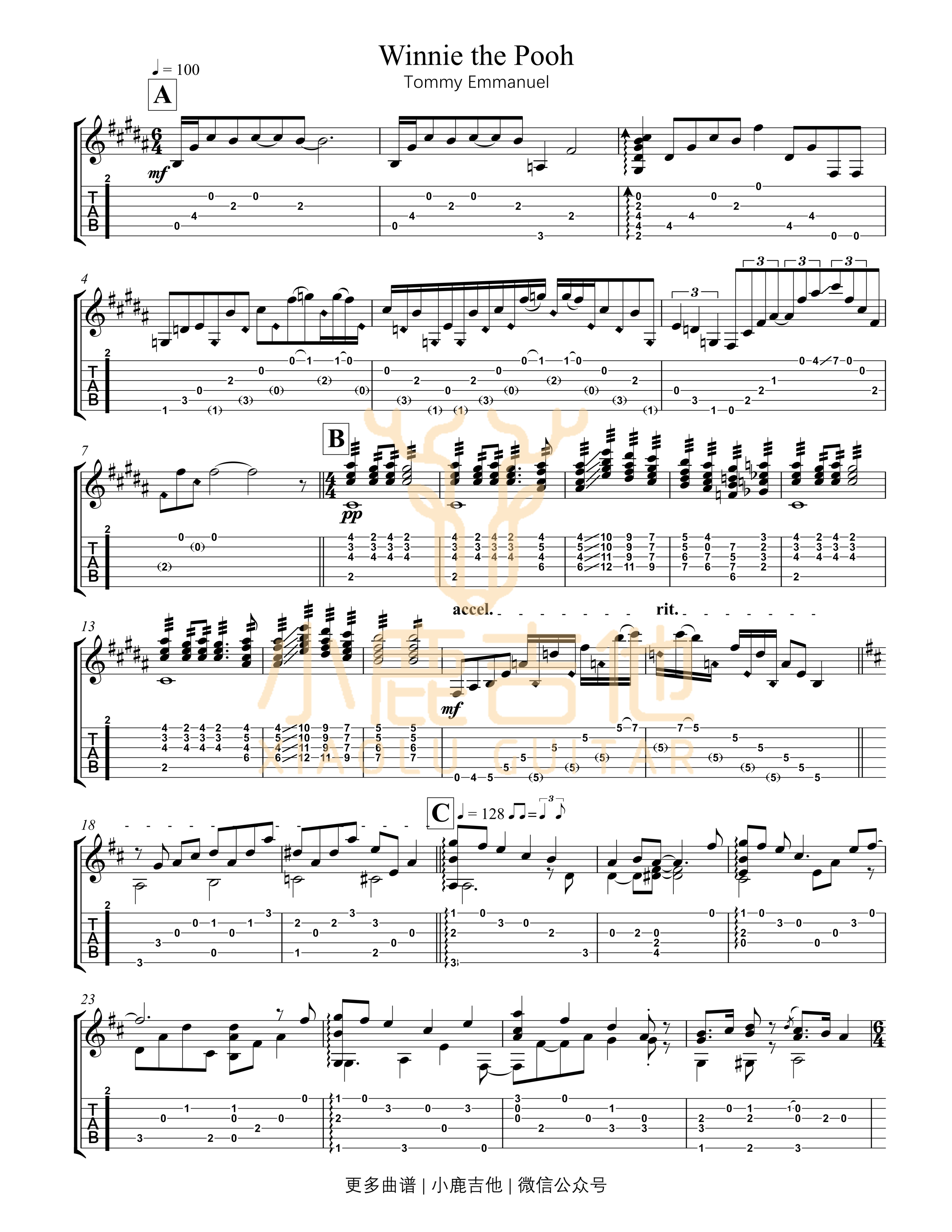 Winnie the Pooh-Tommy Emmanuel指弹吉他谱（小鹿吉他）