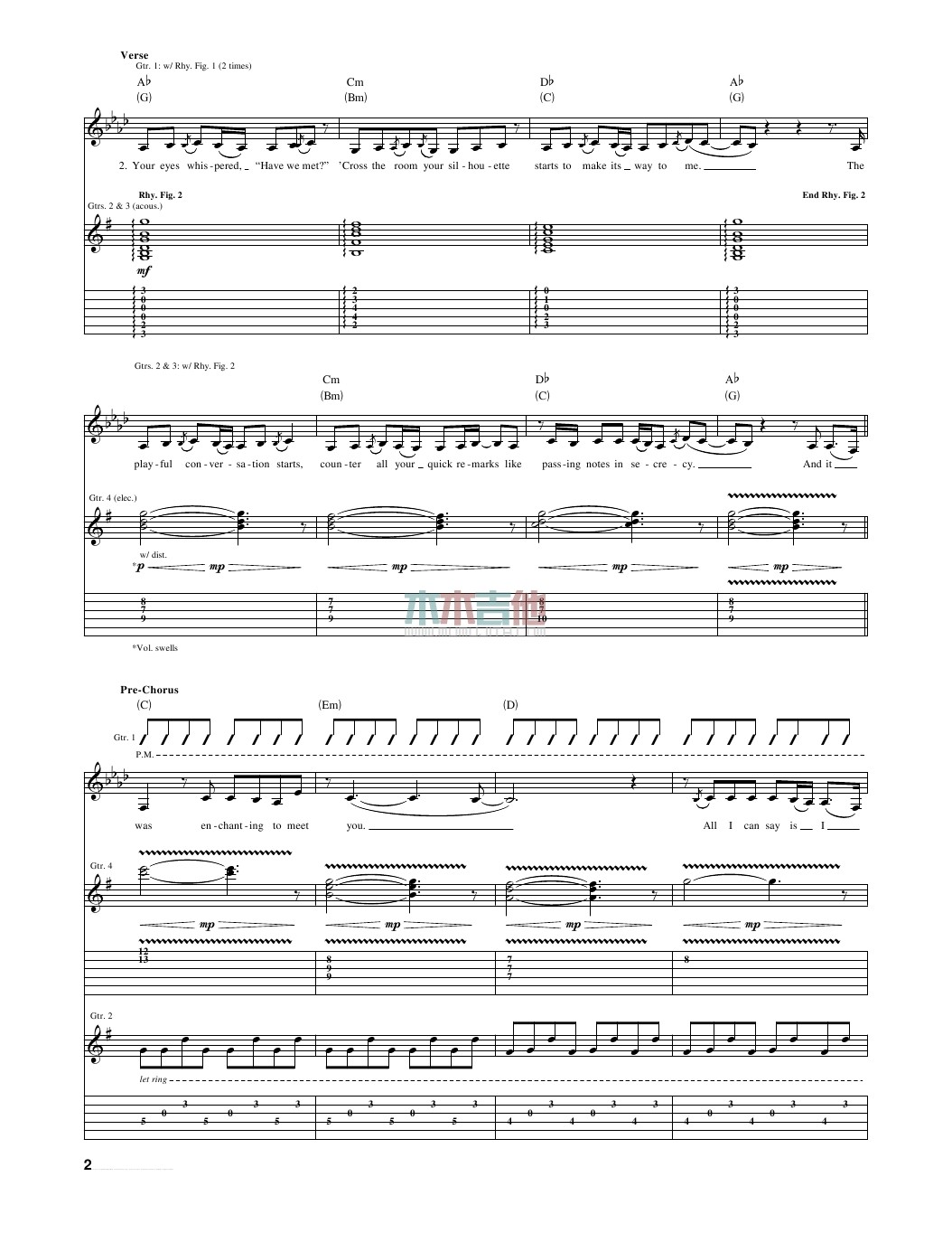 enchanted指弹谱 原调六线谱_木木吉他编配_Taylor Swift