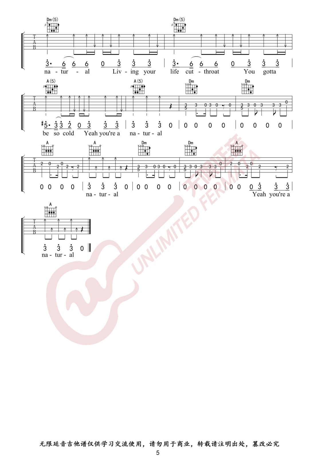 Natural吉他谱 F调六线谱_无限延音编配_Imagine Dragons