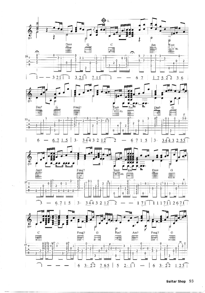 only human指弹谱 C调六线谱_简单版_姜尹成