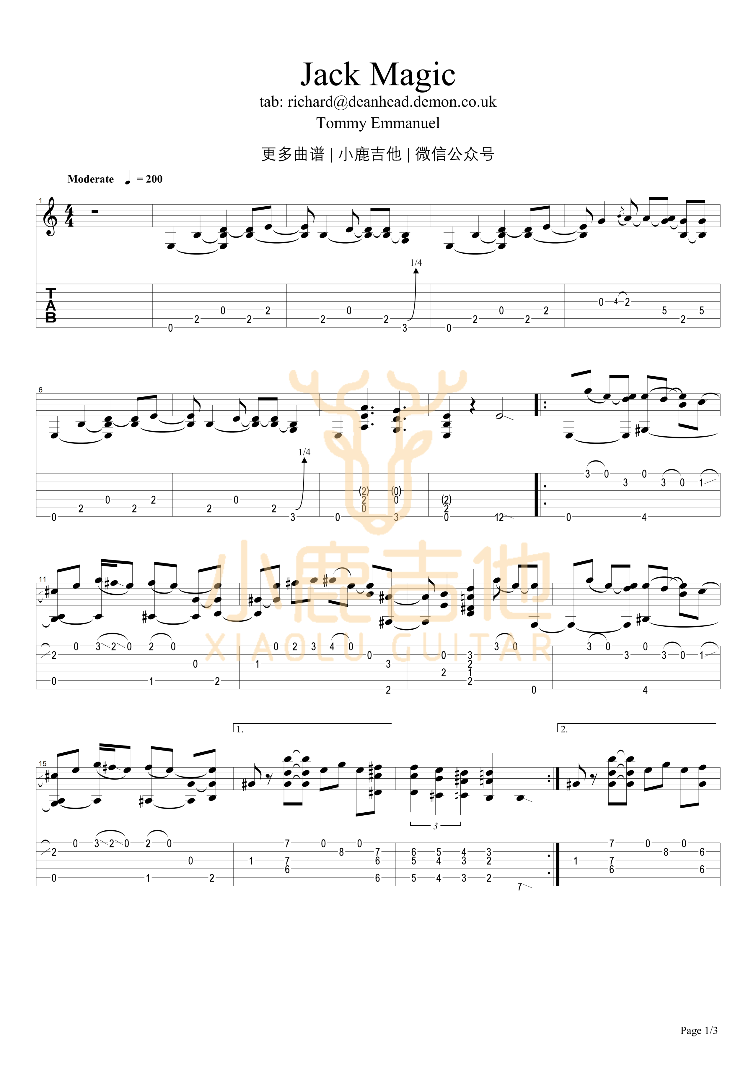 Jack Magic-Tommy Emmanuel指弹吉他谱(小鹿吉他)