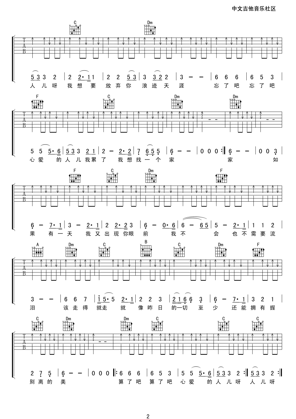 算了吧吉他谱 F调扫弦版_17吉他编配_伍佰