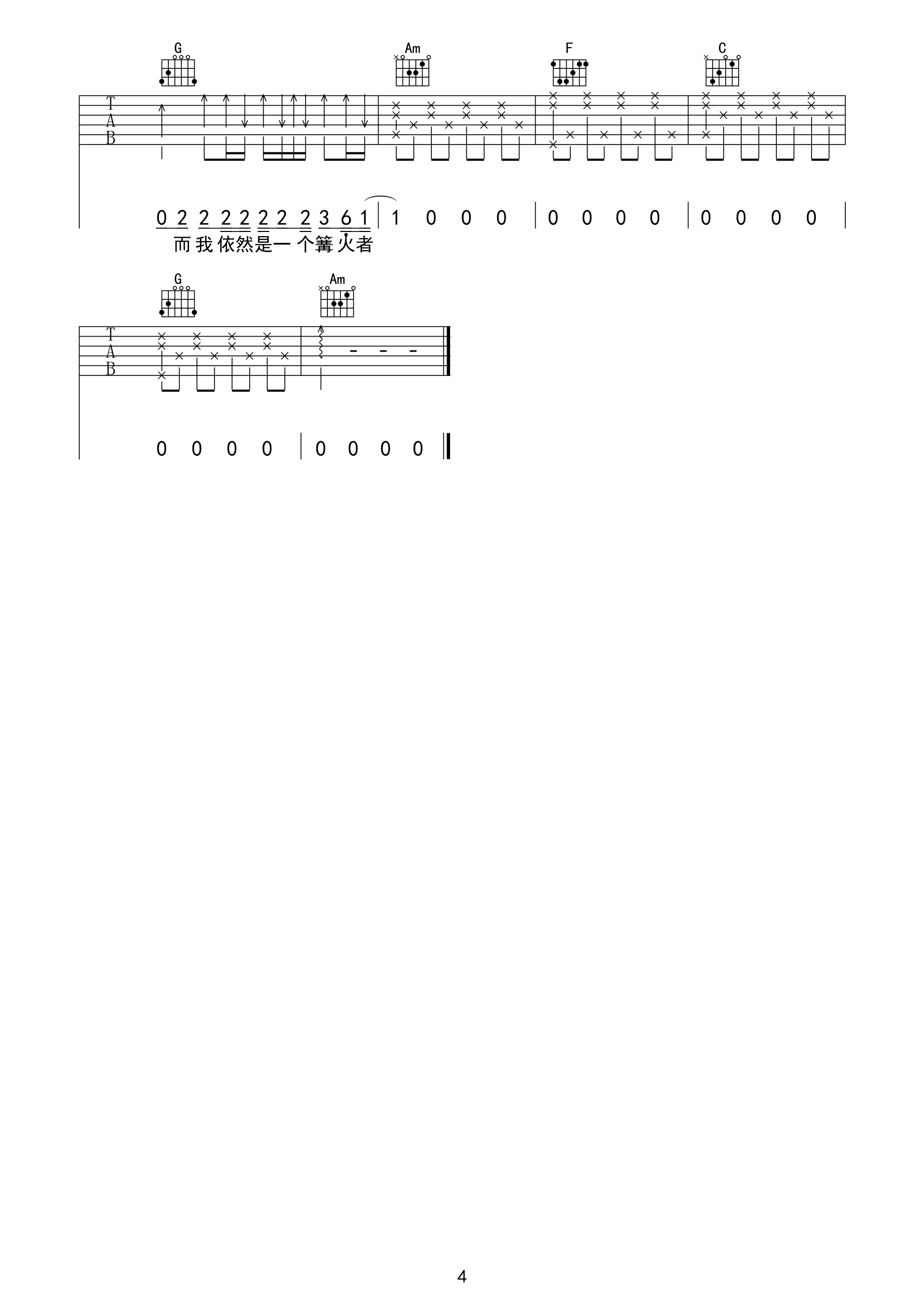 zyboy忠宇妈妈的话C调吉他谱 革命吉他版