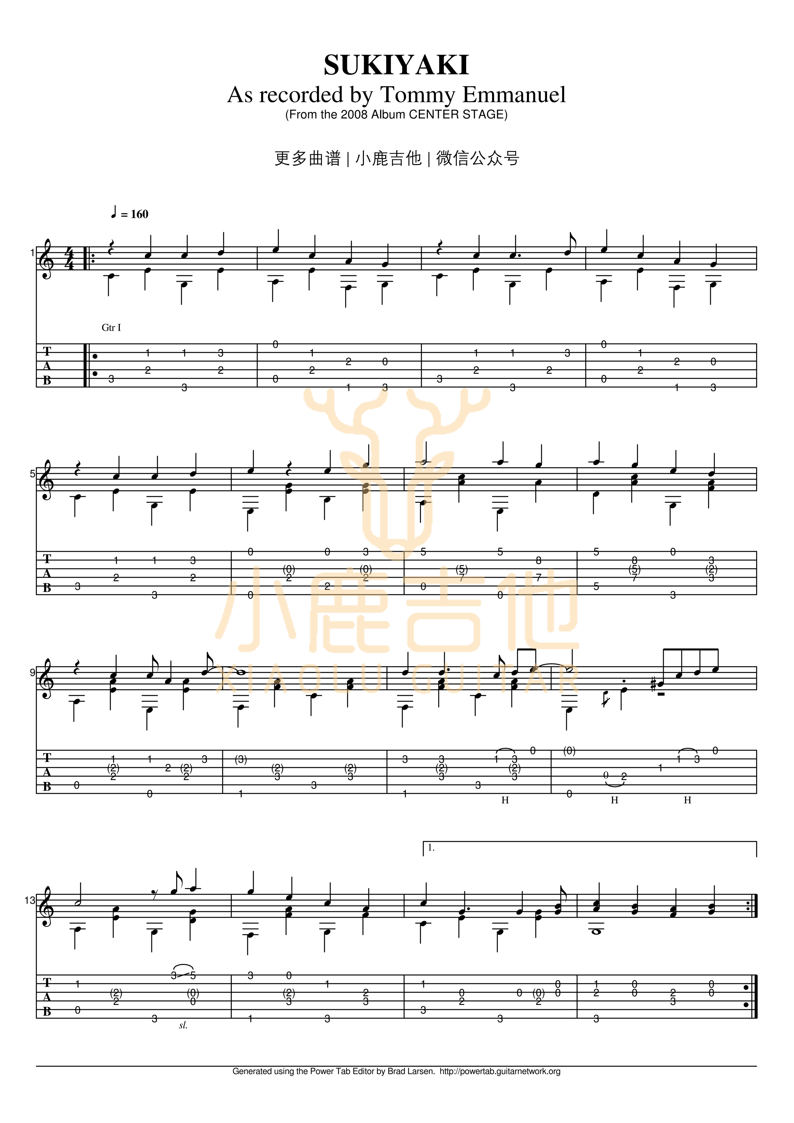 SUKIYAKI-Tommy Emmanuel指弹吉他谱（小鹿吉他）