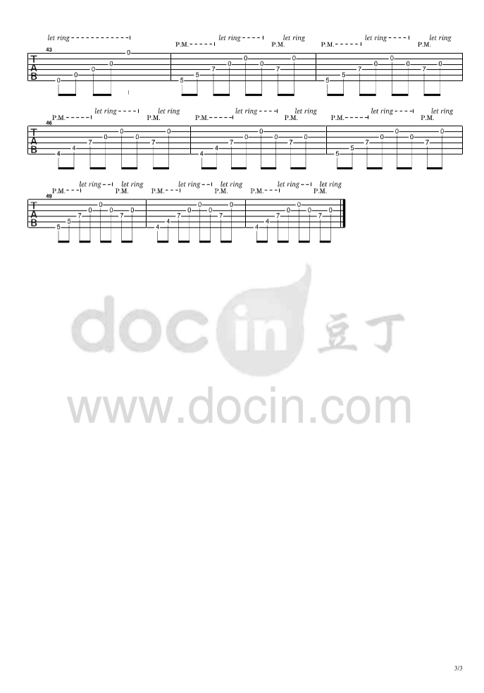 七夕吉他指弹谱 D调六线谱_豆丁网编配_Gin