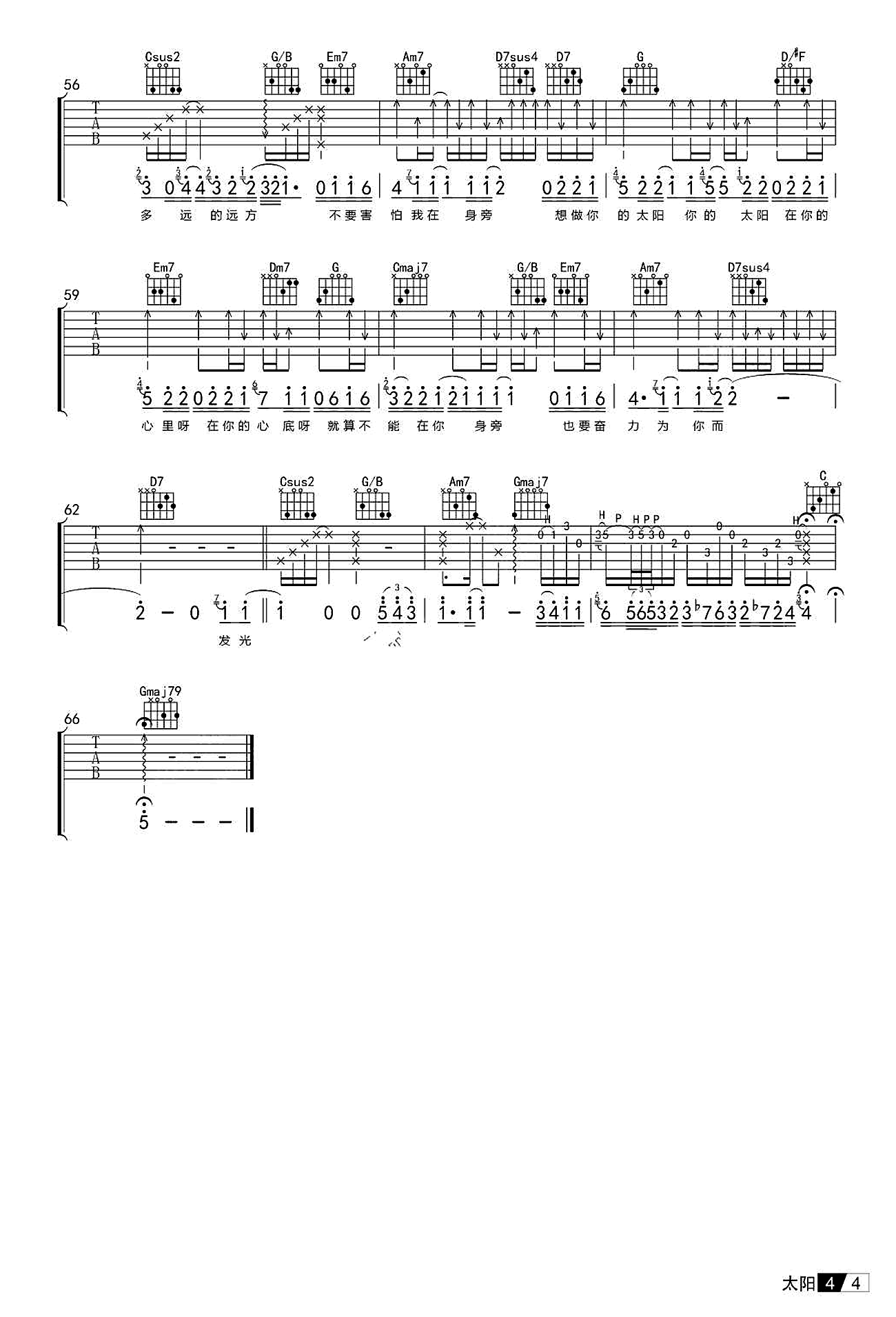 太阳吉他谱-王巨星/邱振哲-弹唱完整版-4