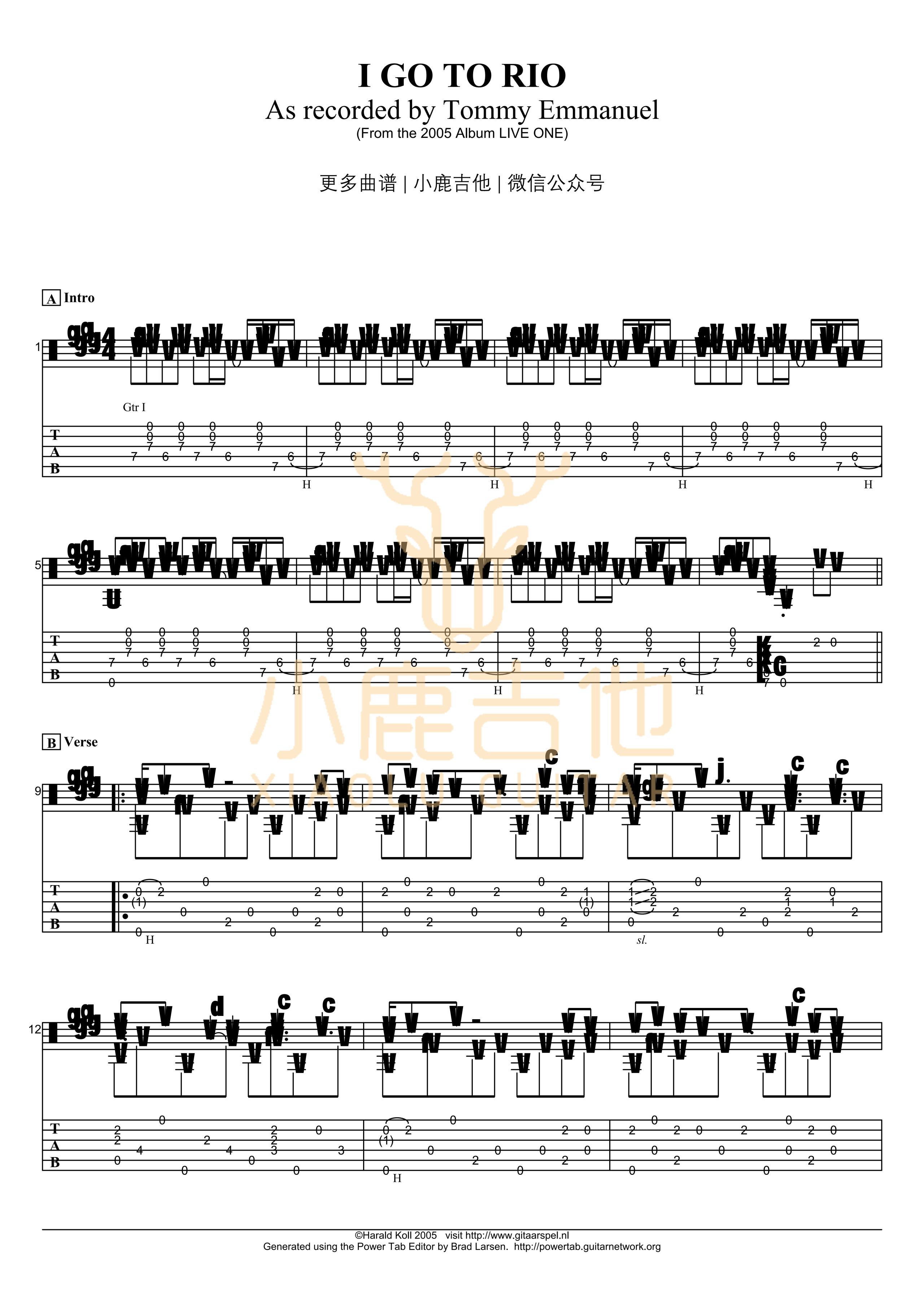 I Go To Rio-Tommy Emmanuel指弹吉他谱(小鹿吉他)