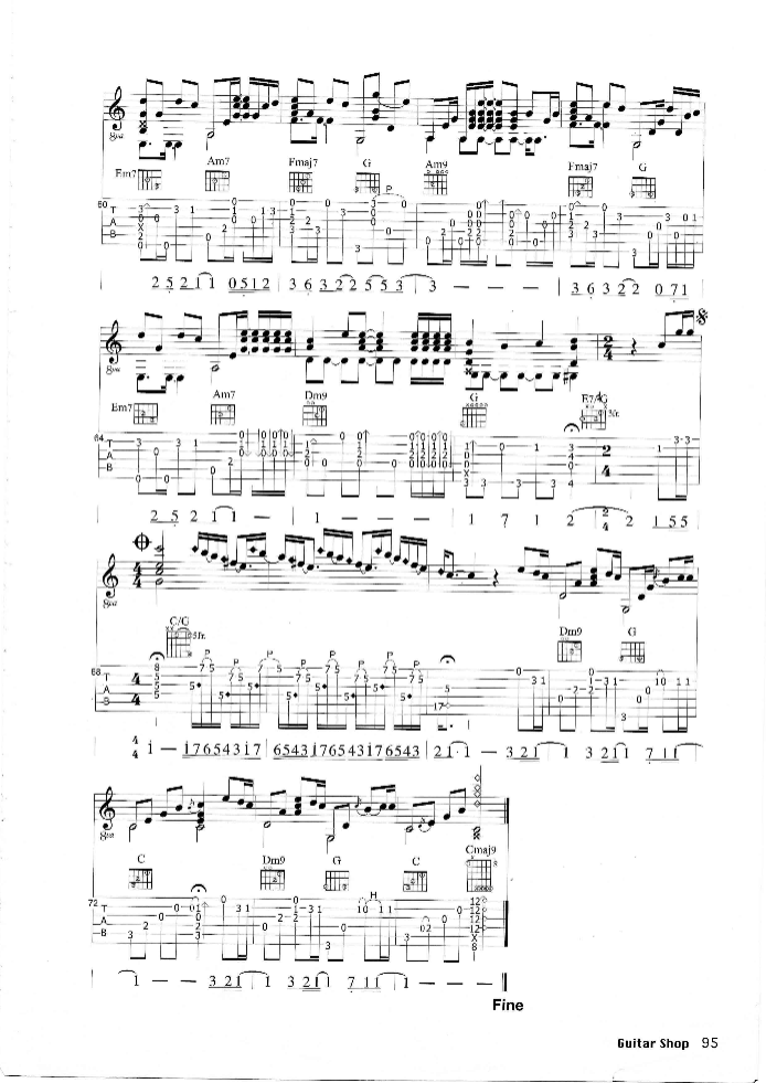 only human指弹谱 C调六线谱_简单版_姜尹成