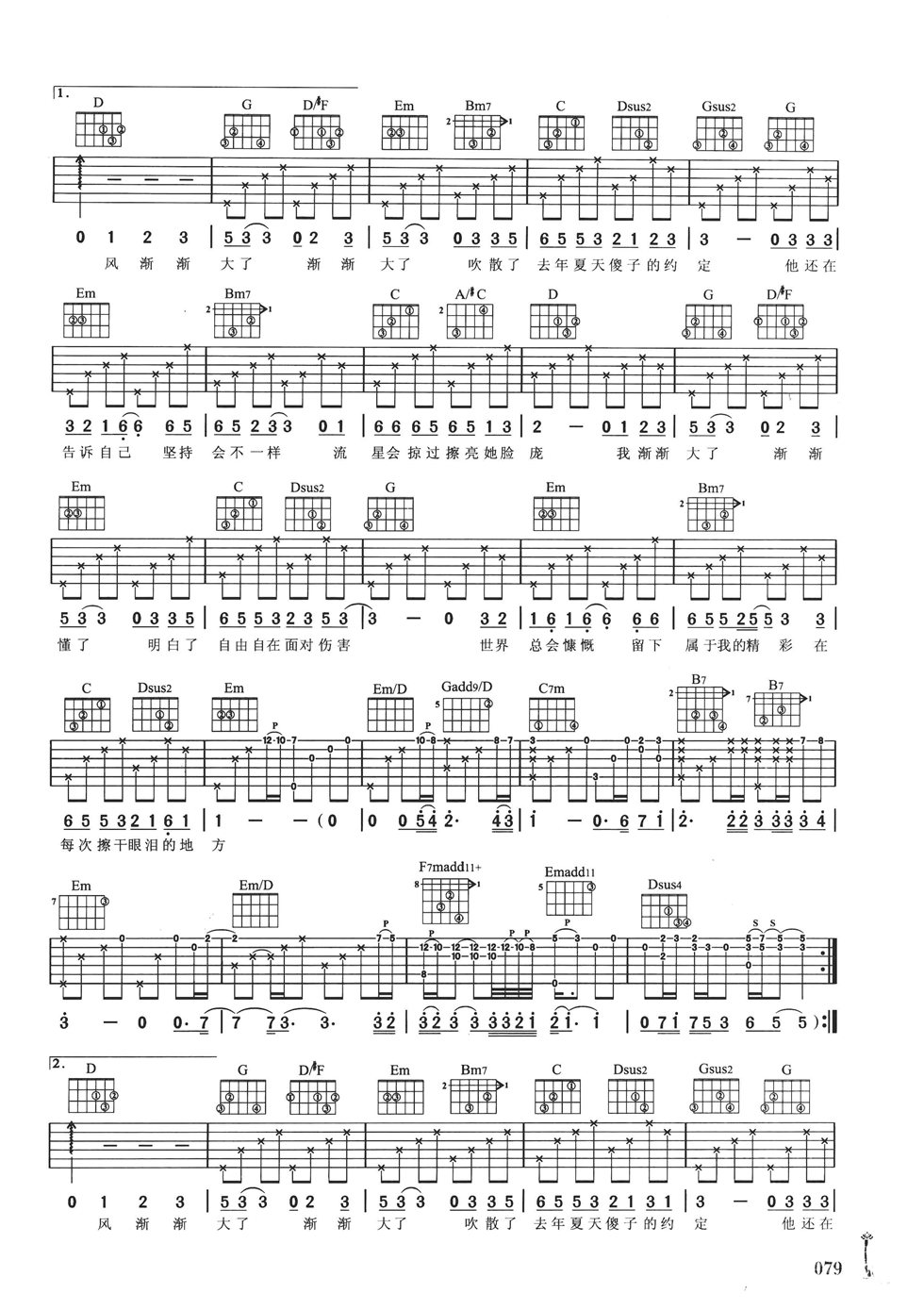 傻子的约定吉他谱 G调六线谱_简单版_迪克牛仔