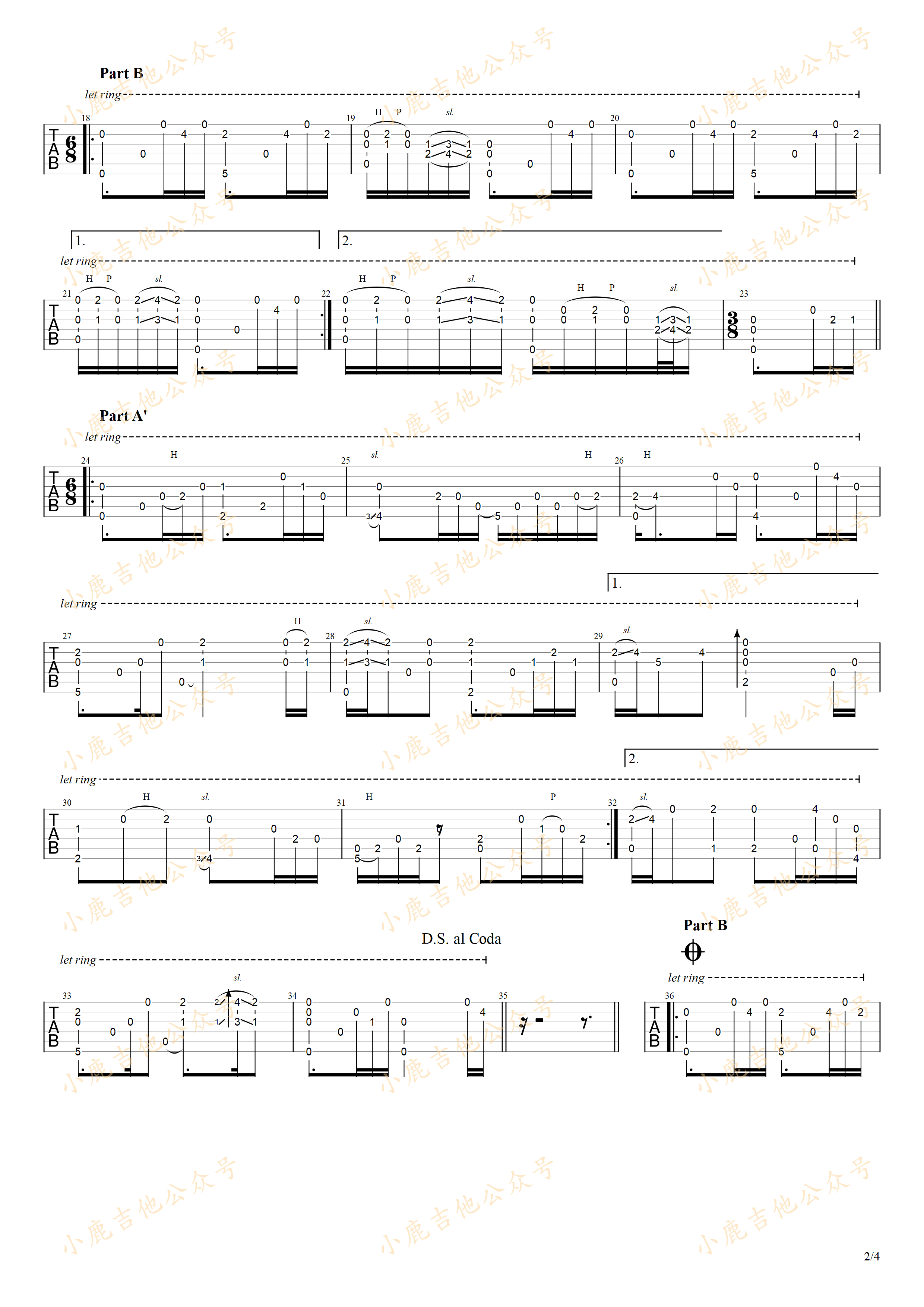 Rainy Window-岸部真明 指弹吉他谱（小鹿吉他）