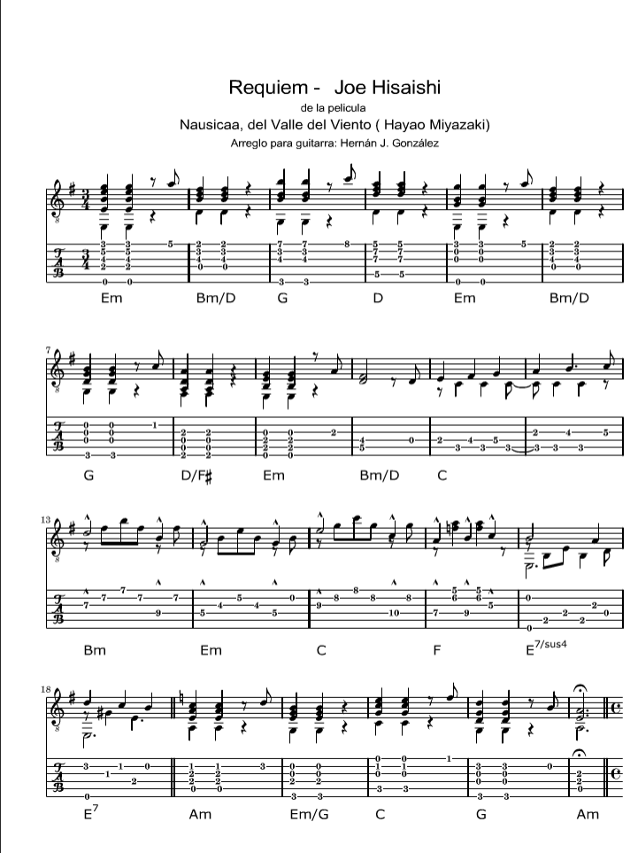 风之谷指弹谱 C调六线谱_简单版_久石让