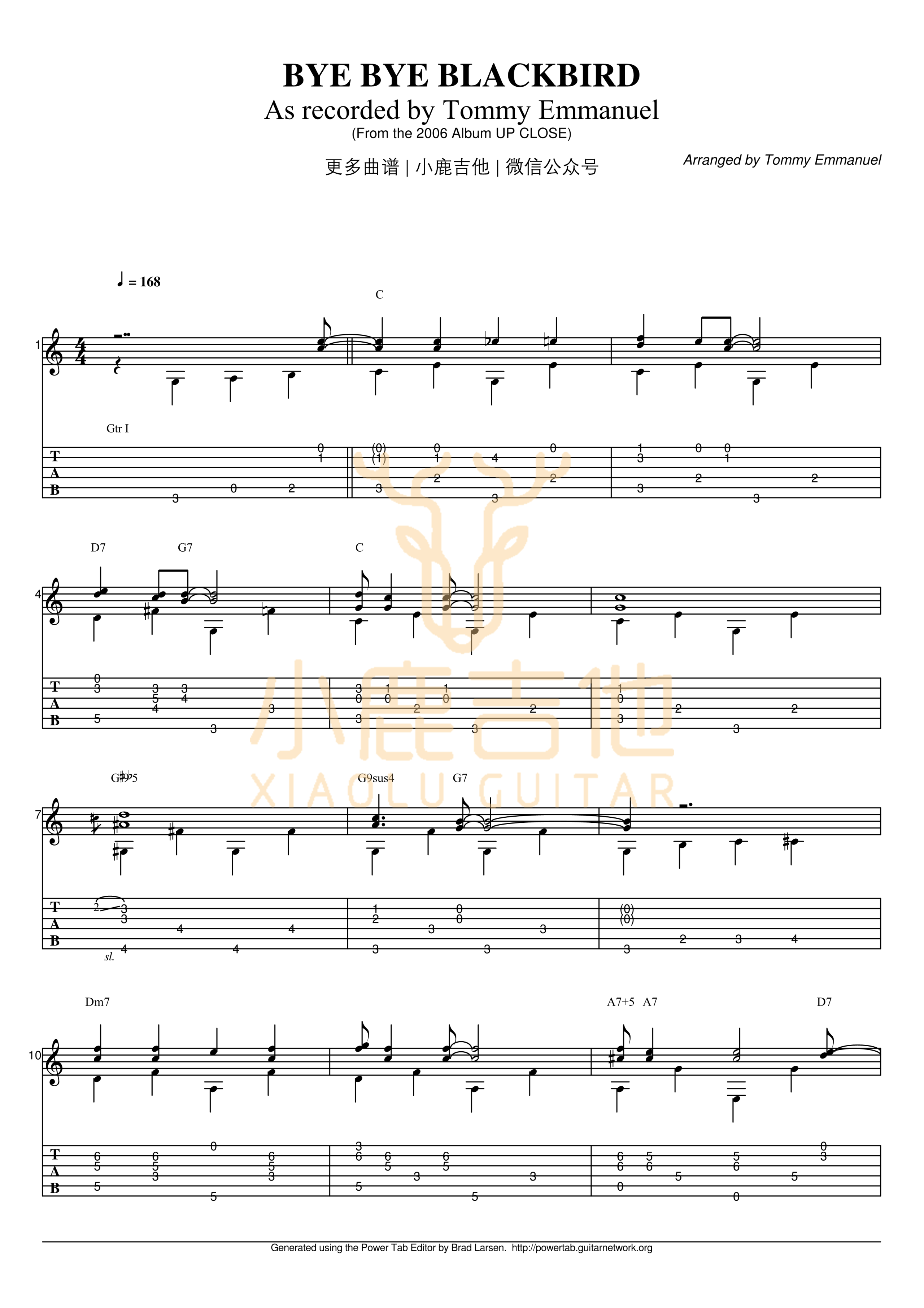 Bye Bye Blackbird-Tommy Emmanuel指弹吉他谱