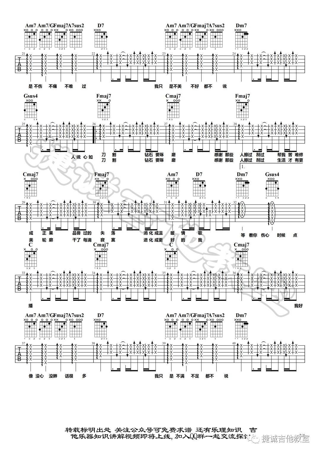 不说吉他谱 C调扫弦版_捷诚吉他教室编配_李荣浩