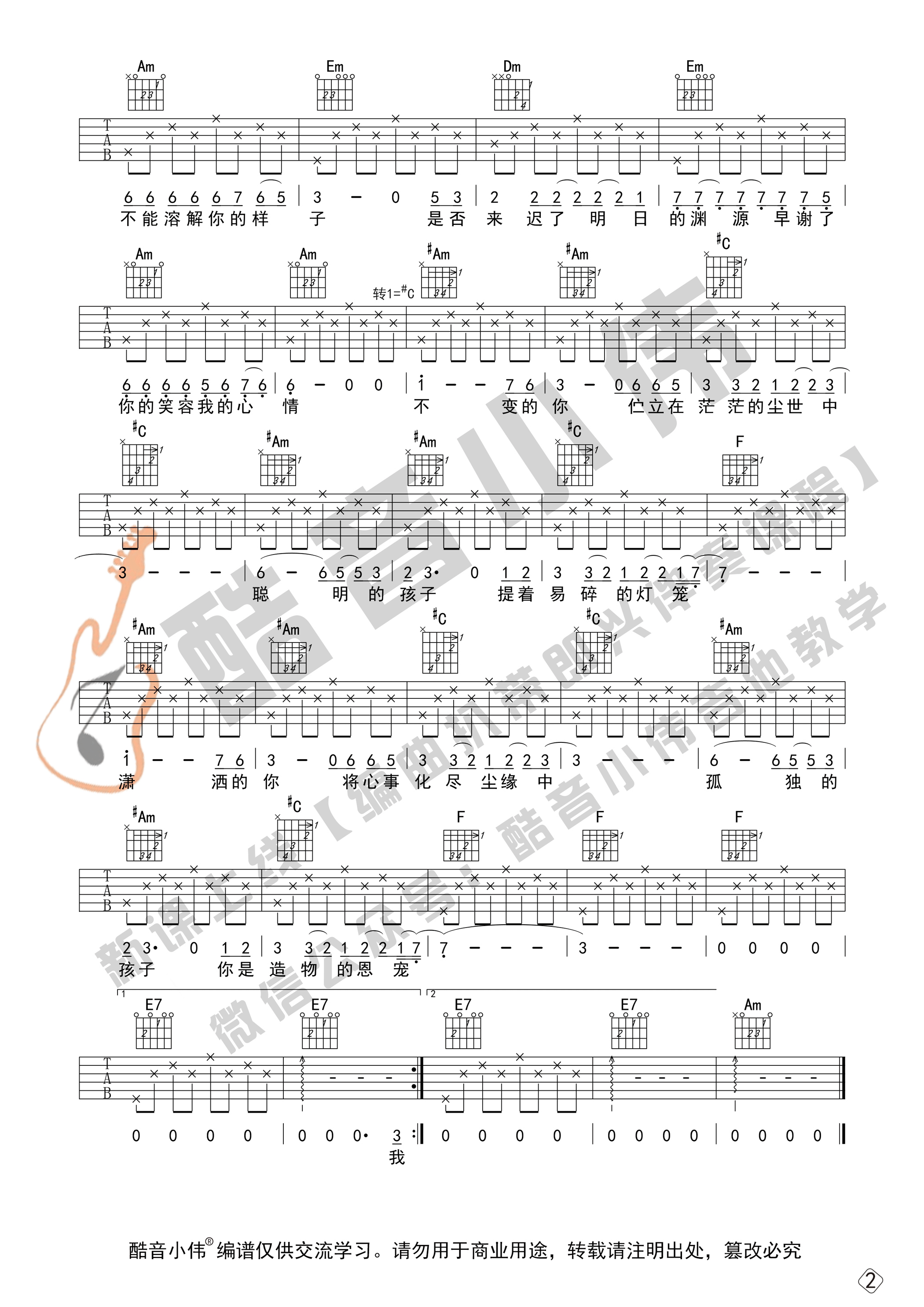 你的样子吉他谱C调初级版_酷音小伟编谱_林志炫