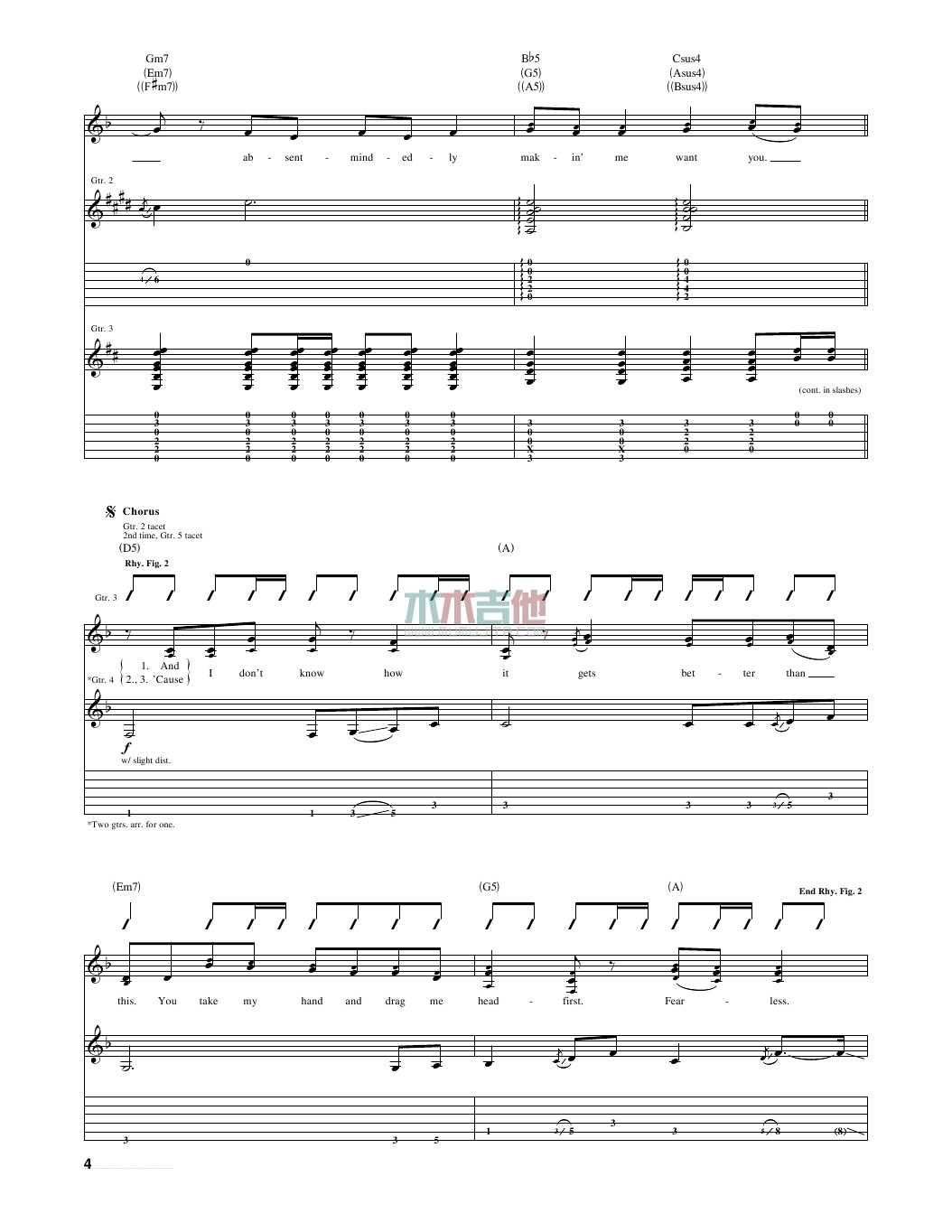 fearless吉他谱 A调女生版_木木吉他编配_Taylor Swift