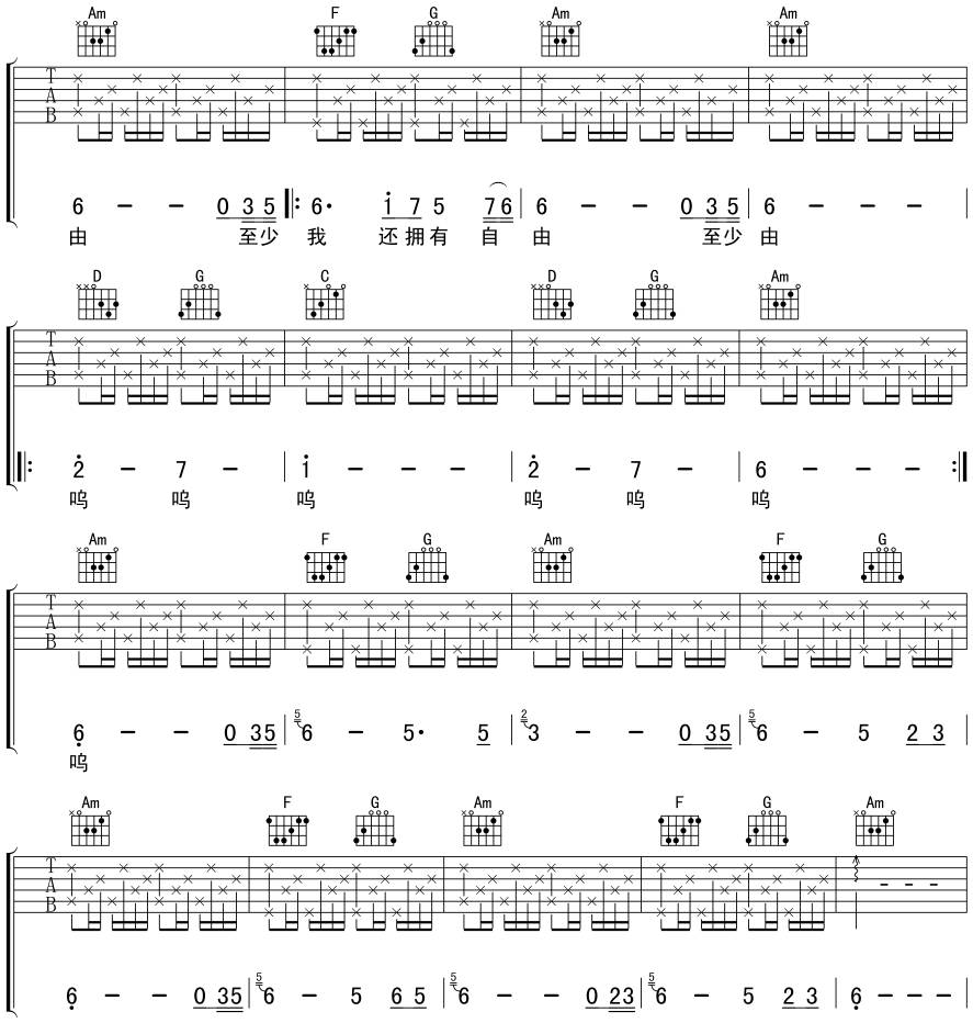 白鸽吉他谱 C调_风华艺校刘传编配版本_伍佰