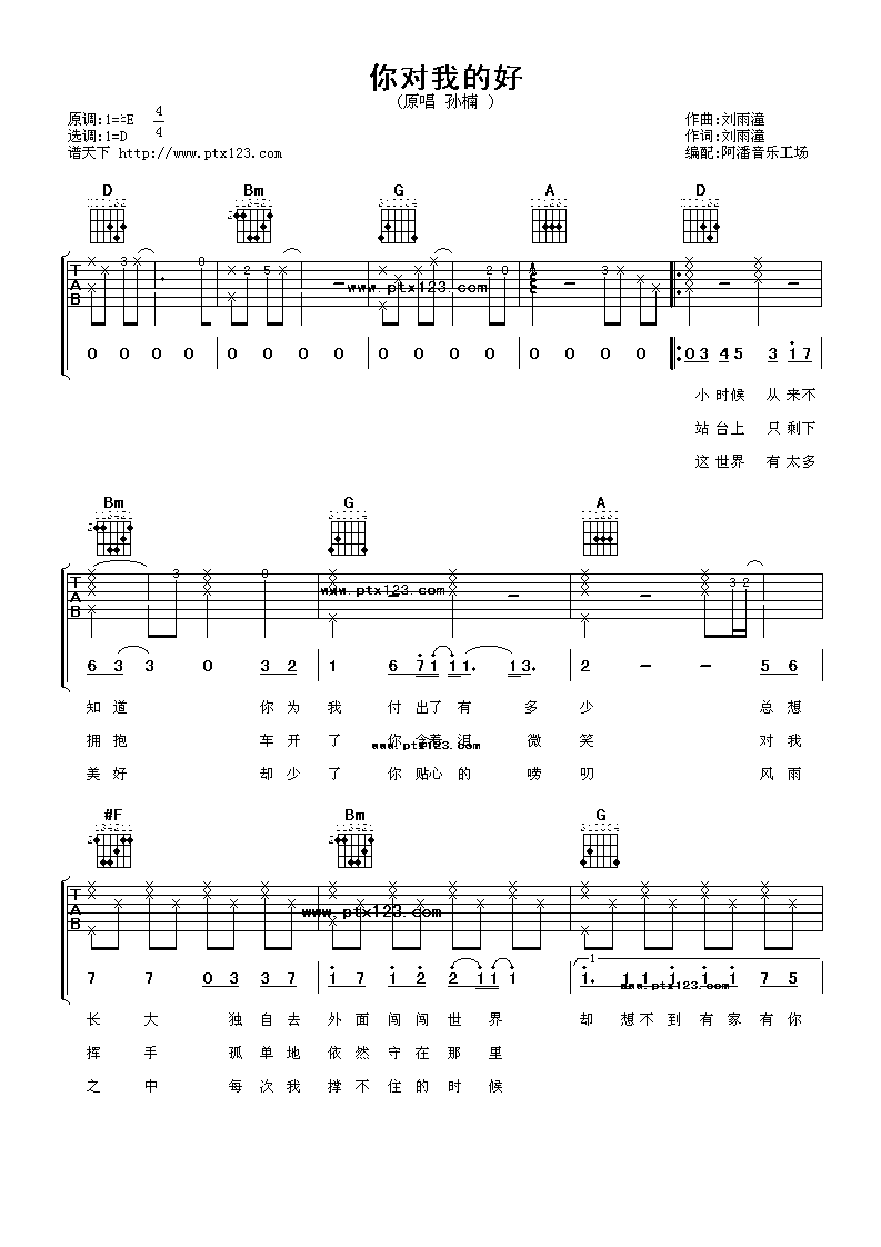 你对我的好吉他谱 D调附前奏_阿潘音乐工场编配_孙楠