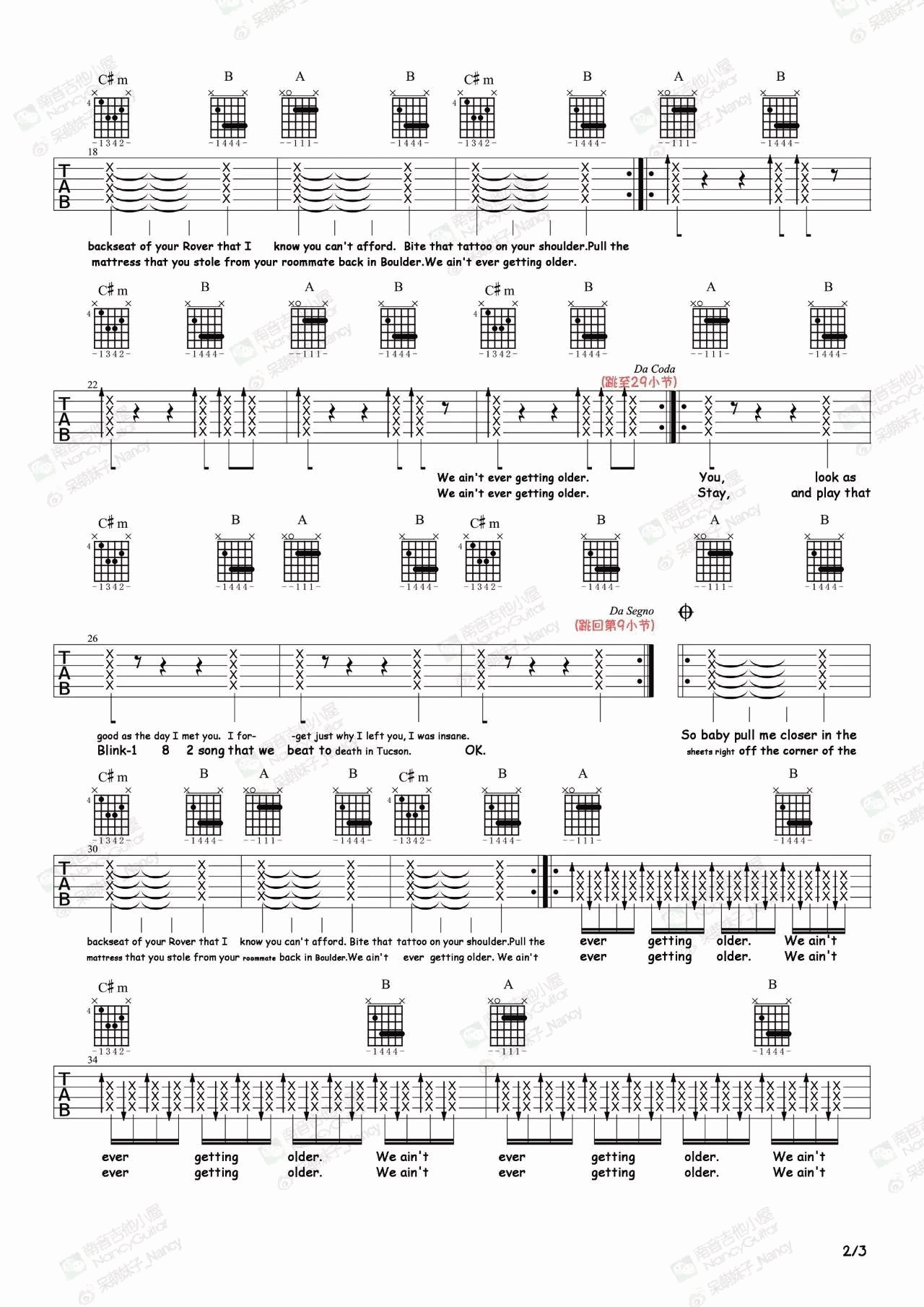 closer吉他谱 A调六线谱_简单版_The Chainsmokers