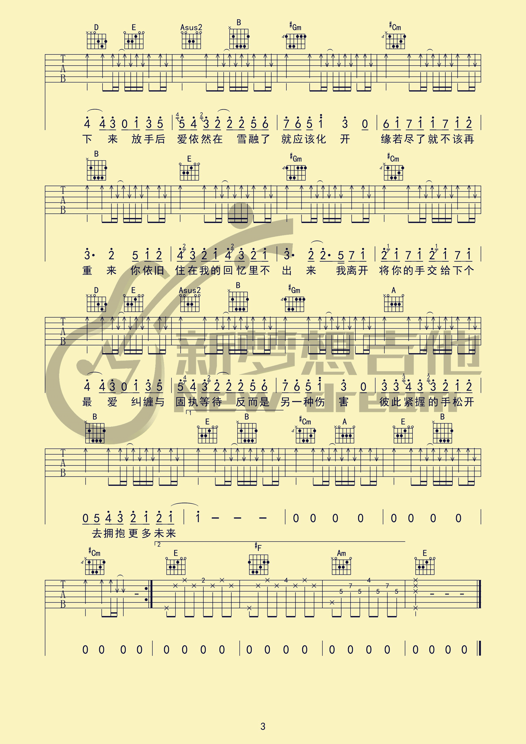 不该吉他谱 E调_新梦想编配_周杰伦