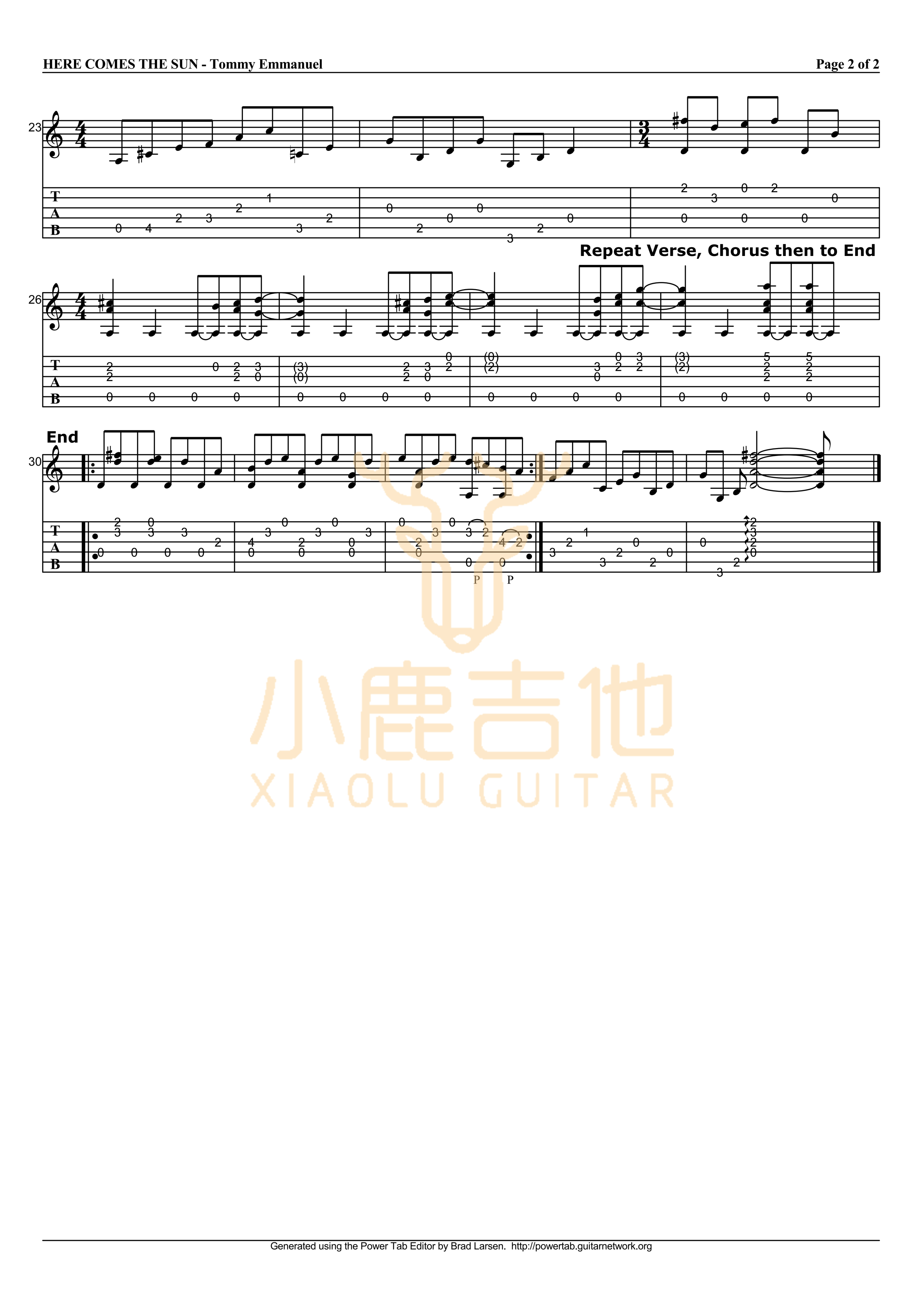 Here Comes The Sun-Tommy Emmanuel指弹吉他谱_小鹿吉他