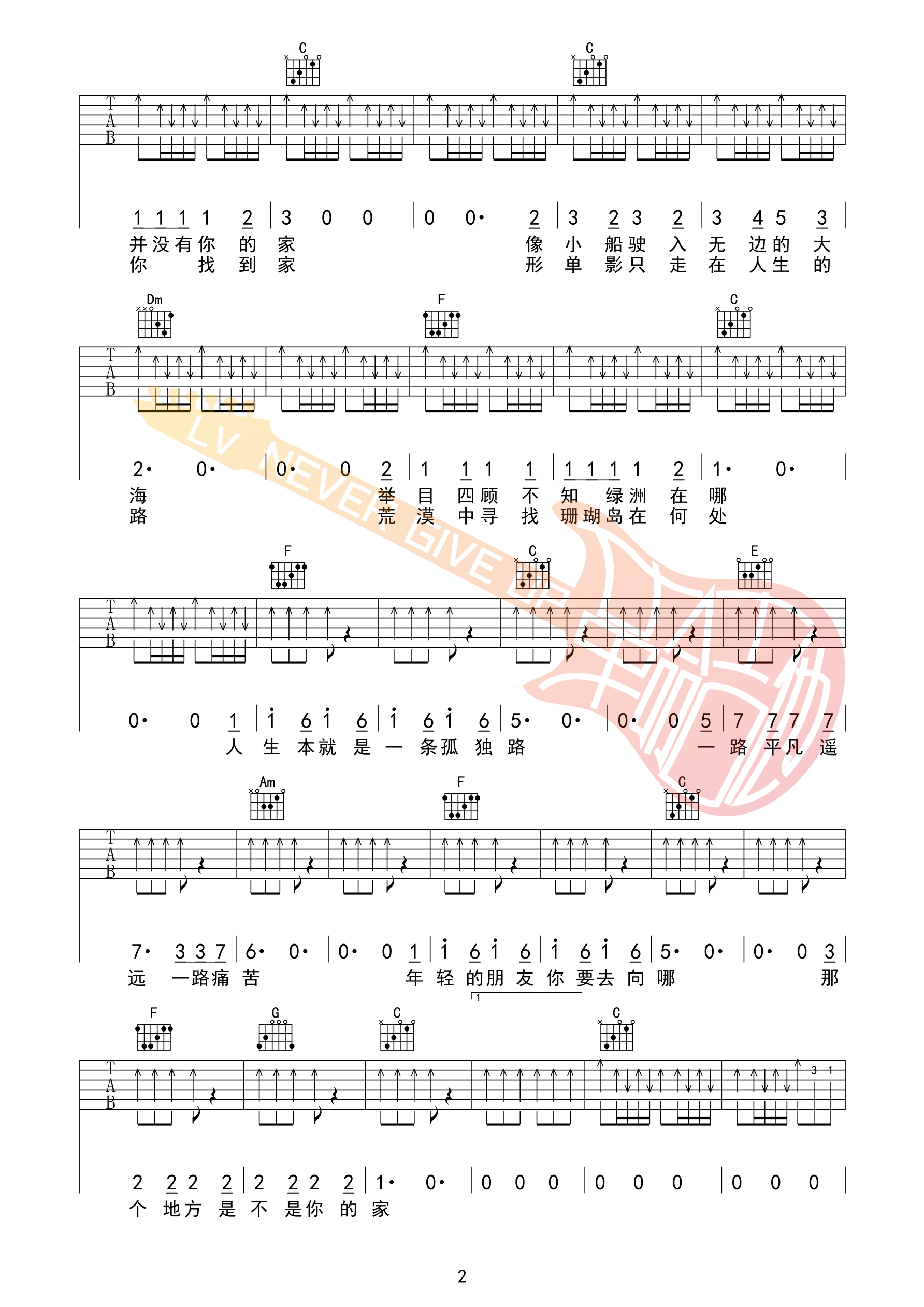 年轻的朋友你要去向哪吉他谱C调 革命吉他编配