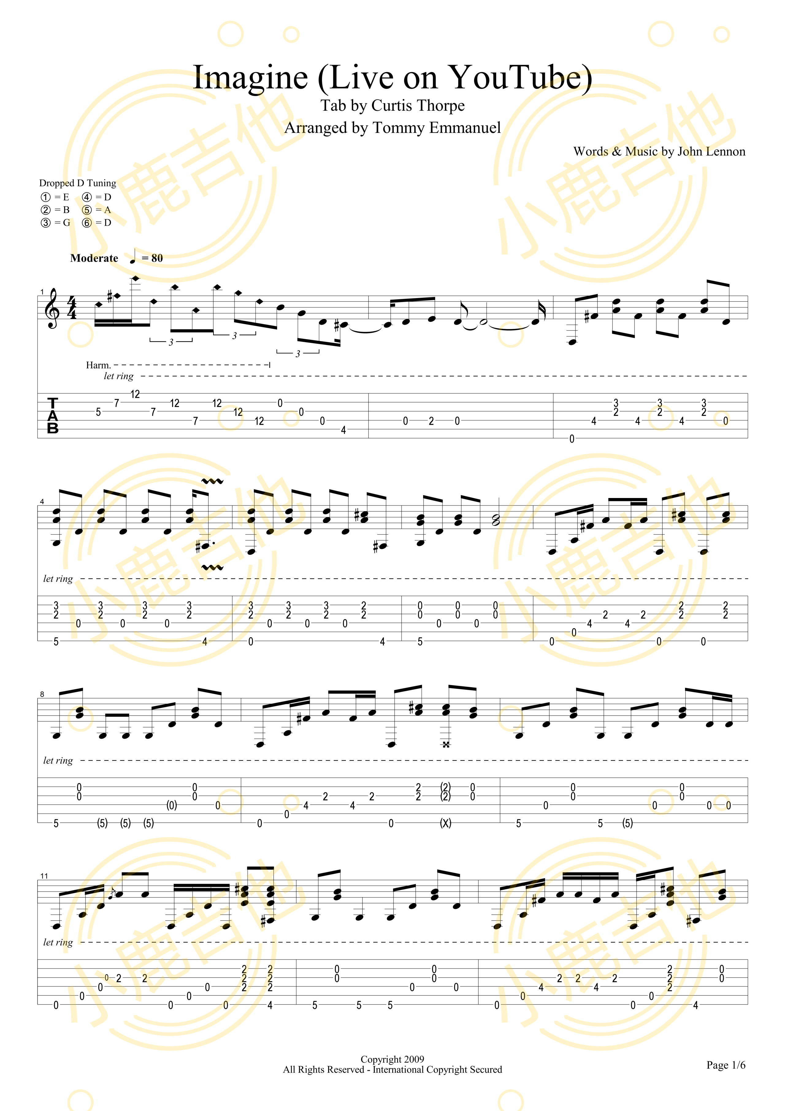 Imagine Live On Youtube - Tommy Emmanuel指弹吉他谱（小鹿吉他）