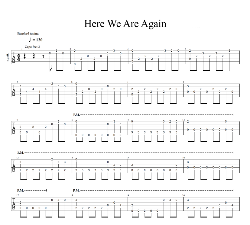 Here We Are Again指弹谱 原调_六线谱_Various Artists